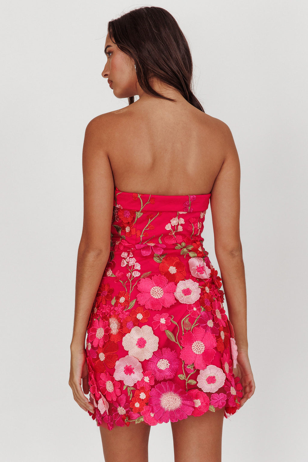 Flora Day Strapless Floral Embellished Mini Dress Fuchsia by Selfie Leslie Australia