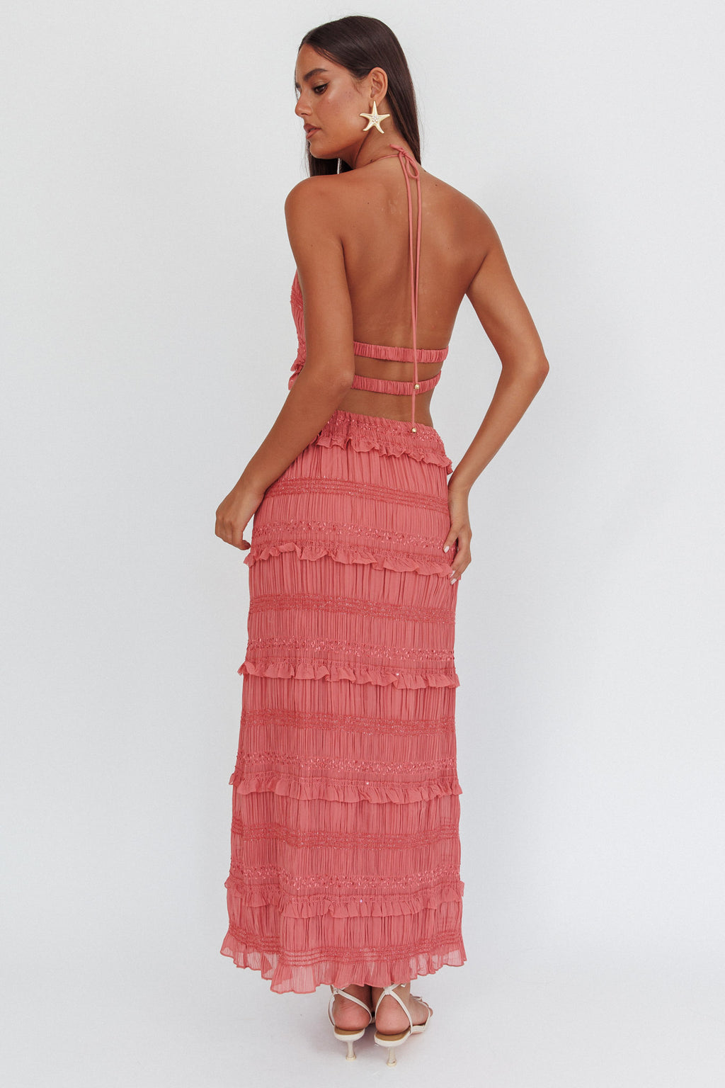 Helios Shirred Sequin Maxi Skirt Rose by Selfie Leslie Australia