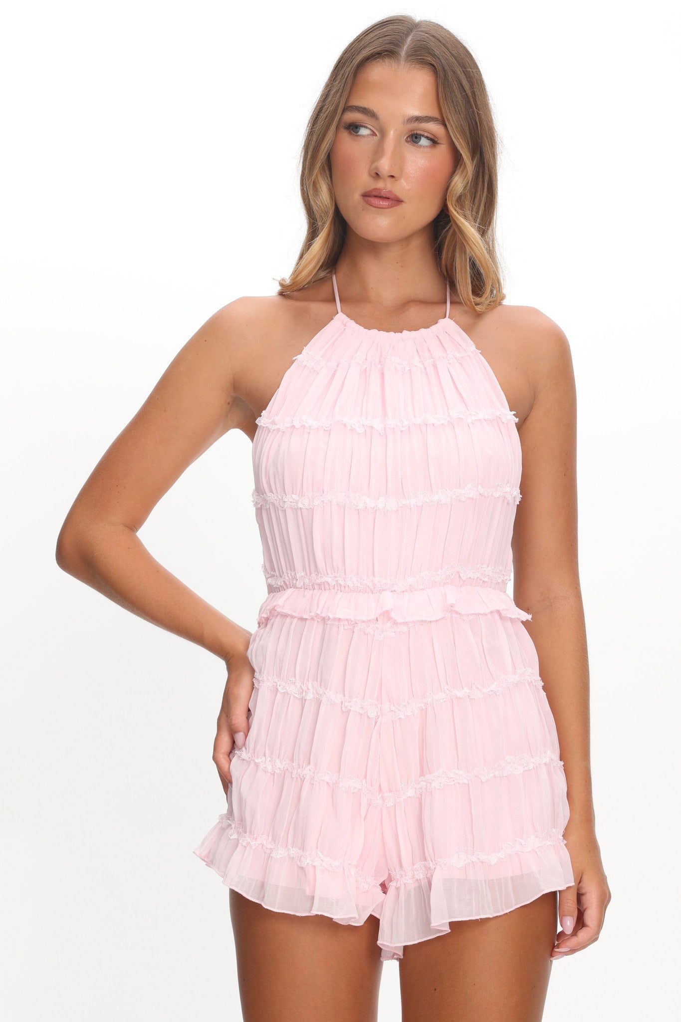 Hannita Smocked Halter Romper Pink by Selfie Leslie Australia