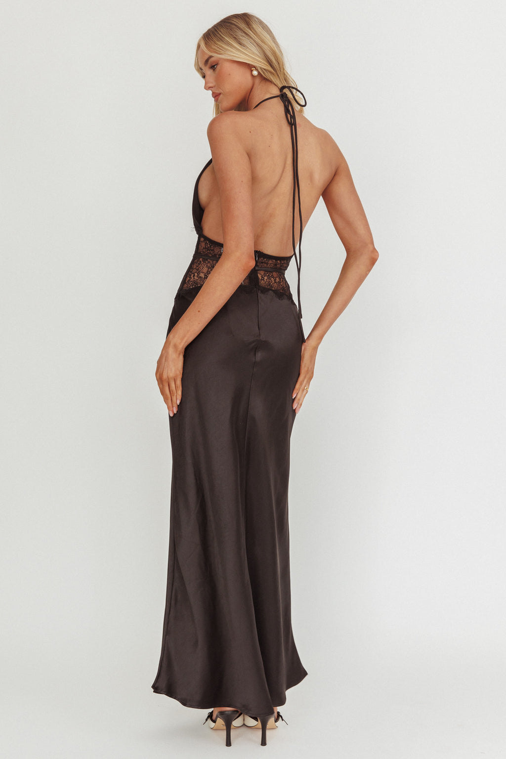Tarly Lace Waist Halter Maxi Dress Black by Selfie Leslie Australia