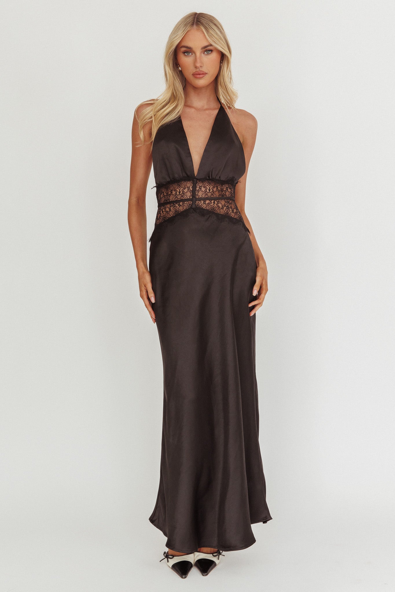 Tarly Lace Waist Halter Maxi Dress Black by Selfie Leslie Australia