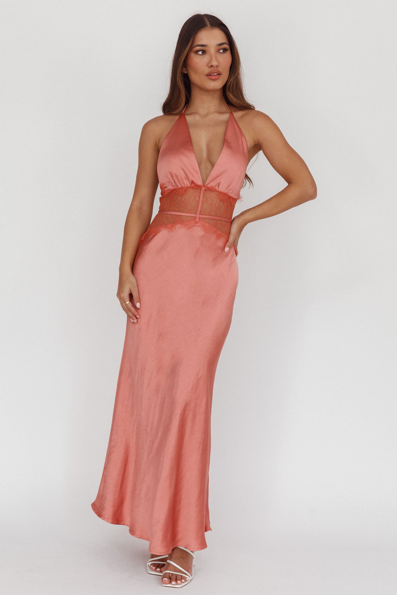 Tarly Lace Waist Halter Maxi Dress Rose by Selfie Leslie Australia