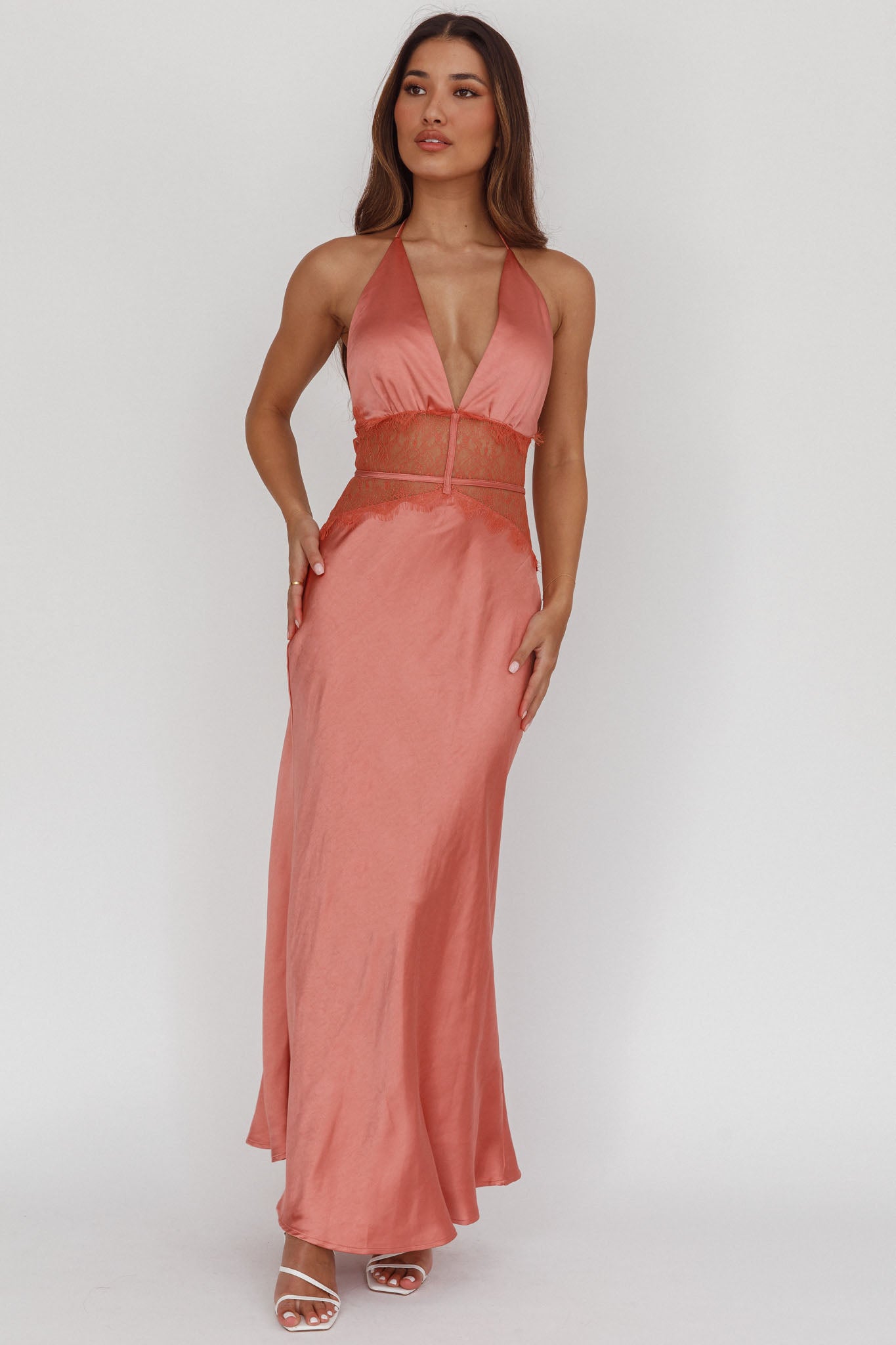 Tarly Lace Waist Halter Maxi Dress Rose by Selfie Leslie Australia