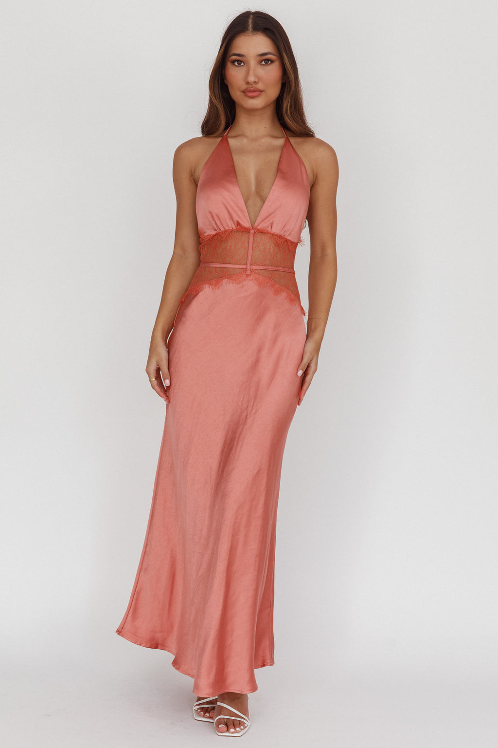 Tarly Lace Waist Halter Maxi Dress Rose by Selfie Leslie Australia