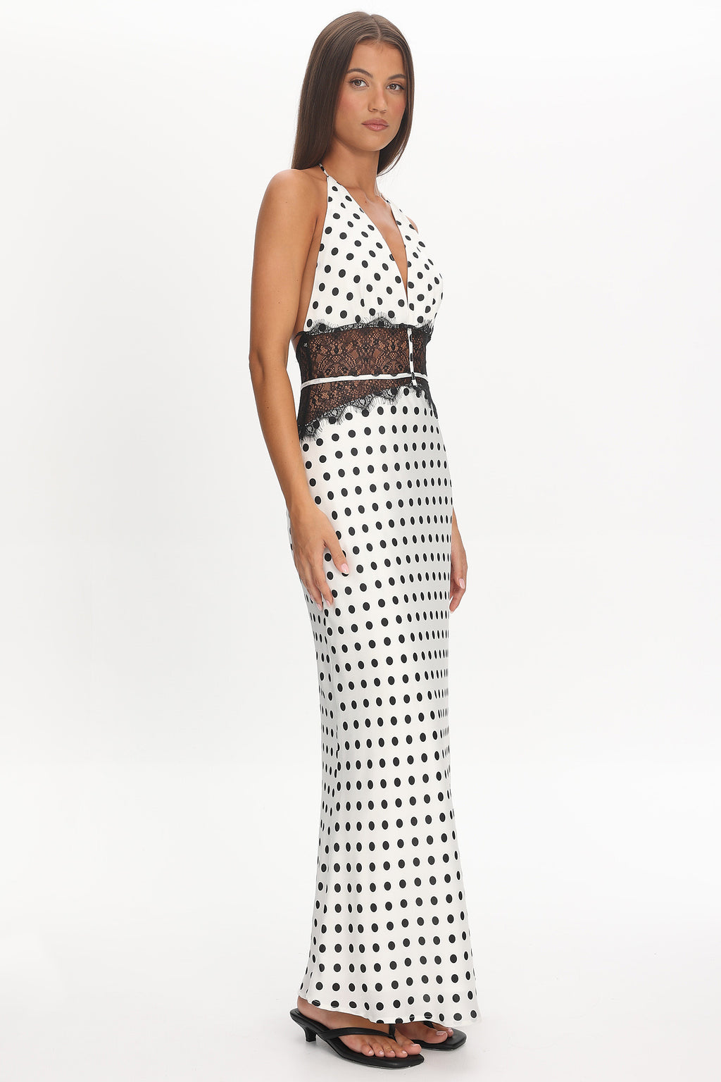 Tarly Lace Waist Halter Maxi Dress Polka Dot White by Selfie Leslie Australia