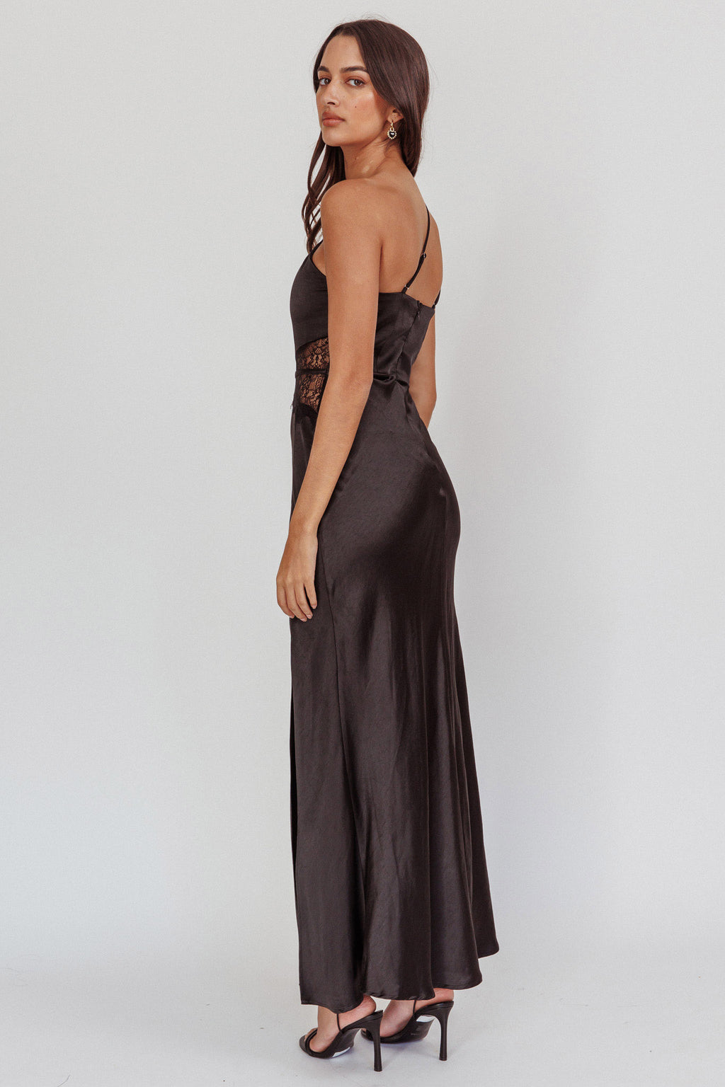 Tarly Lace Waist One-Shoulder Maxi Dress Black by Selfie Leslie Australia
