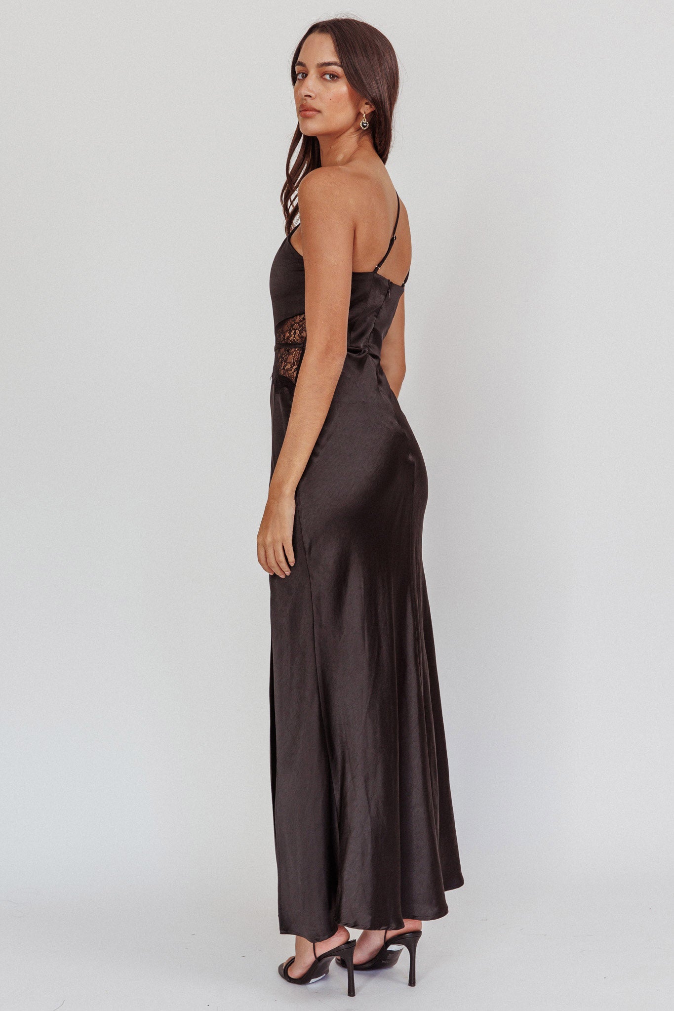 Tarly Lace Waist One-Shoulder Maxi Dress Black by Selfie Leslie Australia