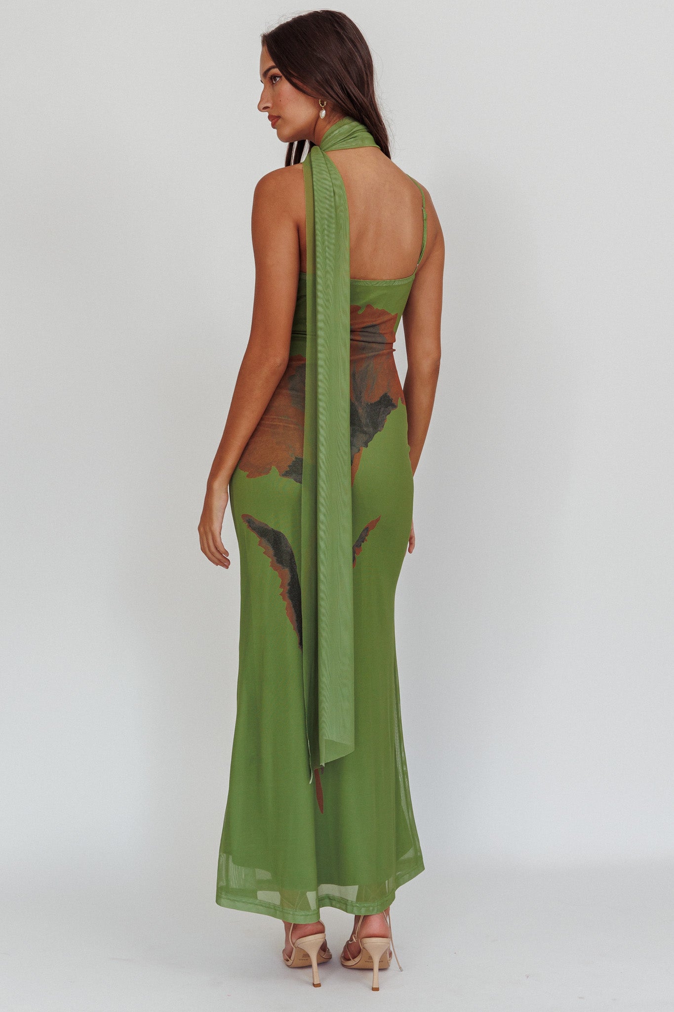 No Surprises Scarfed Floral Maxi Dress Green by Selfie Leslie Australia