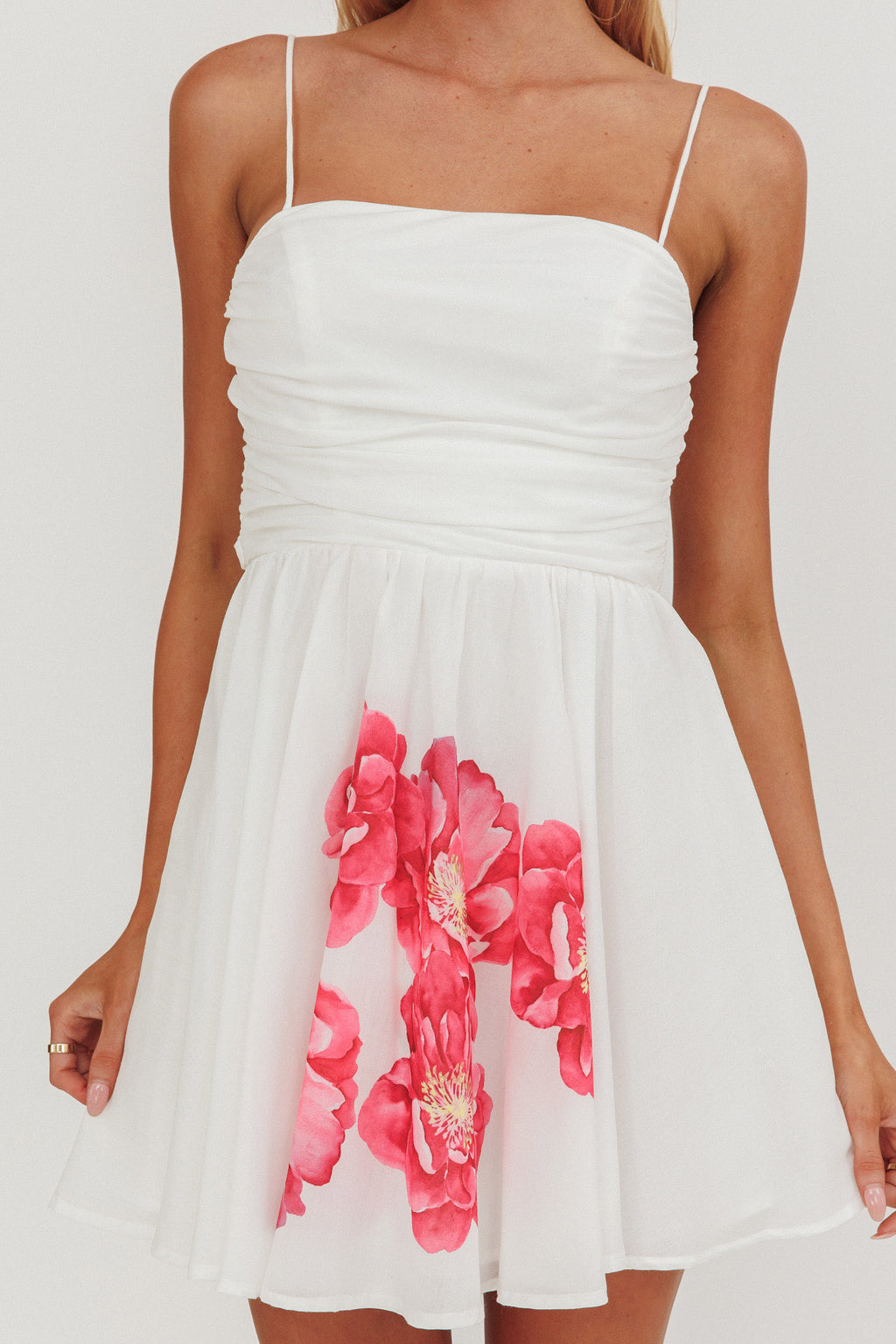 Festivity Flared Bow Floral Mini Dress White by Selfie Leslie Australia