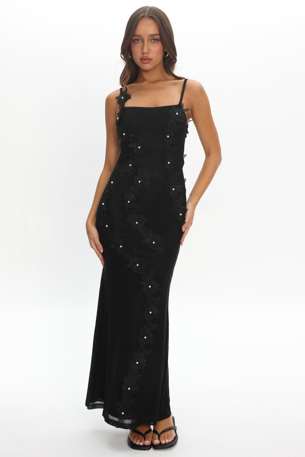 Like I'm Dreaming Floral Pearl Maxi Dress Black by Selfie Leslie Australia