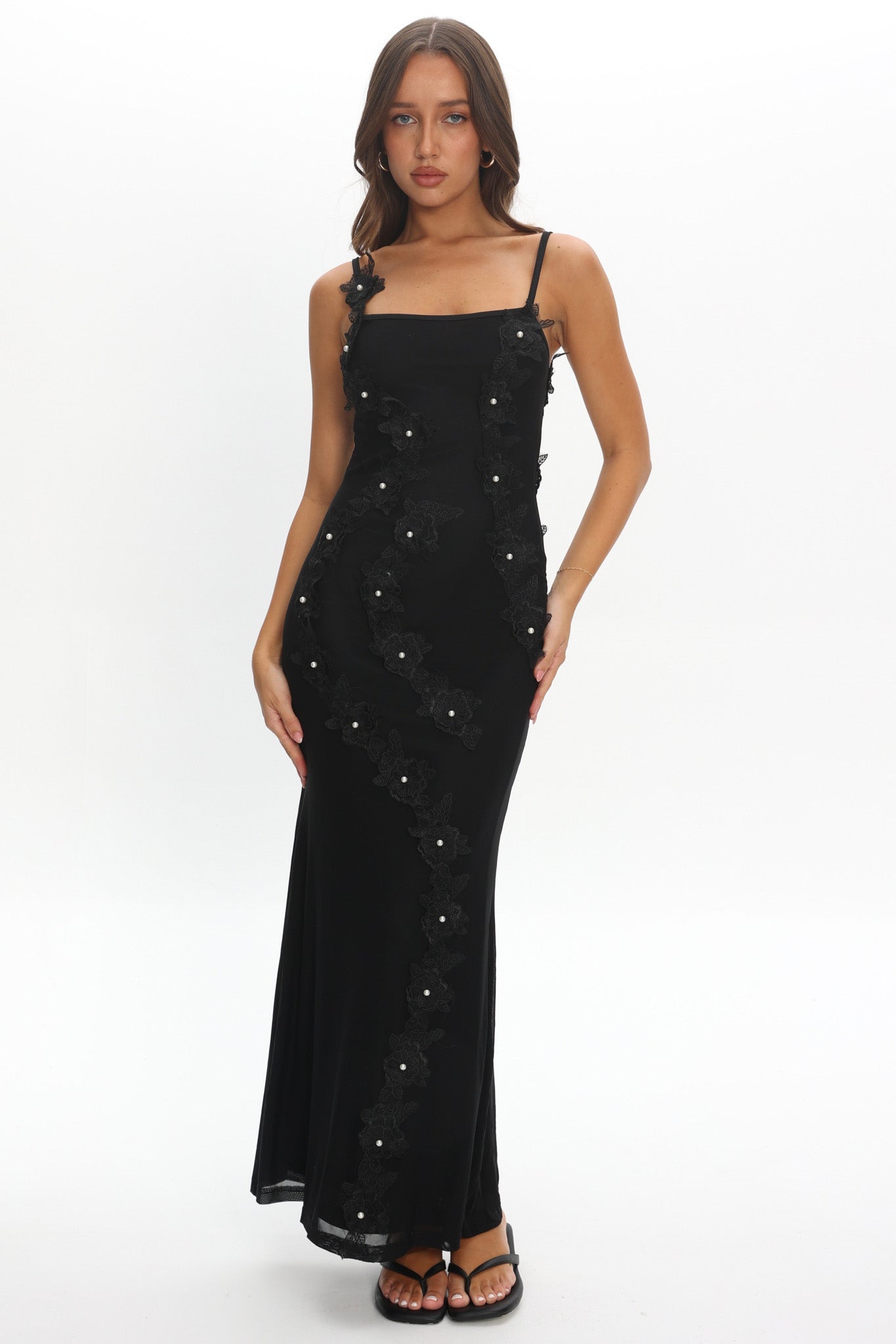 Like I'm Dreaming Floral Pearl Maxi Dress Black by Selfie Leslie Australia