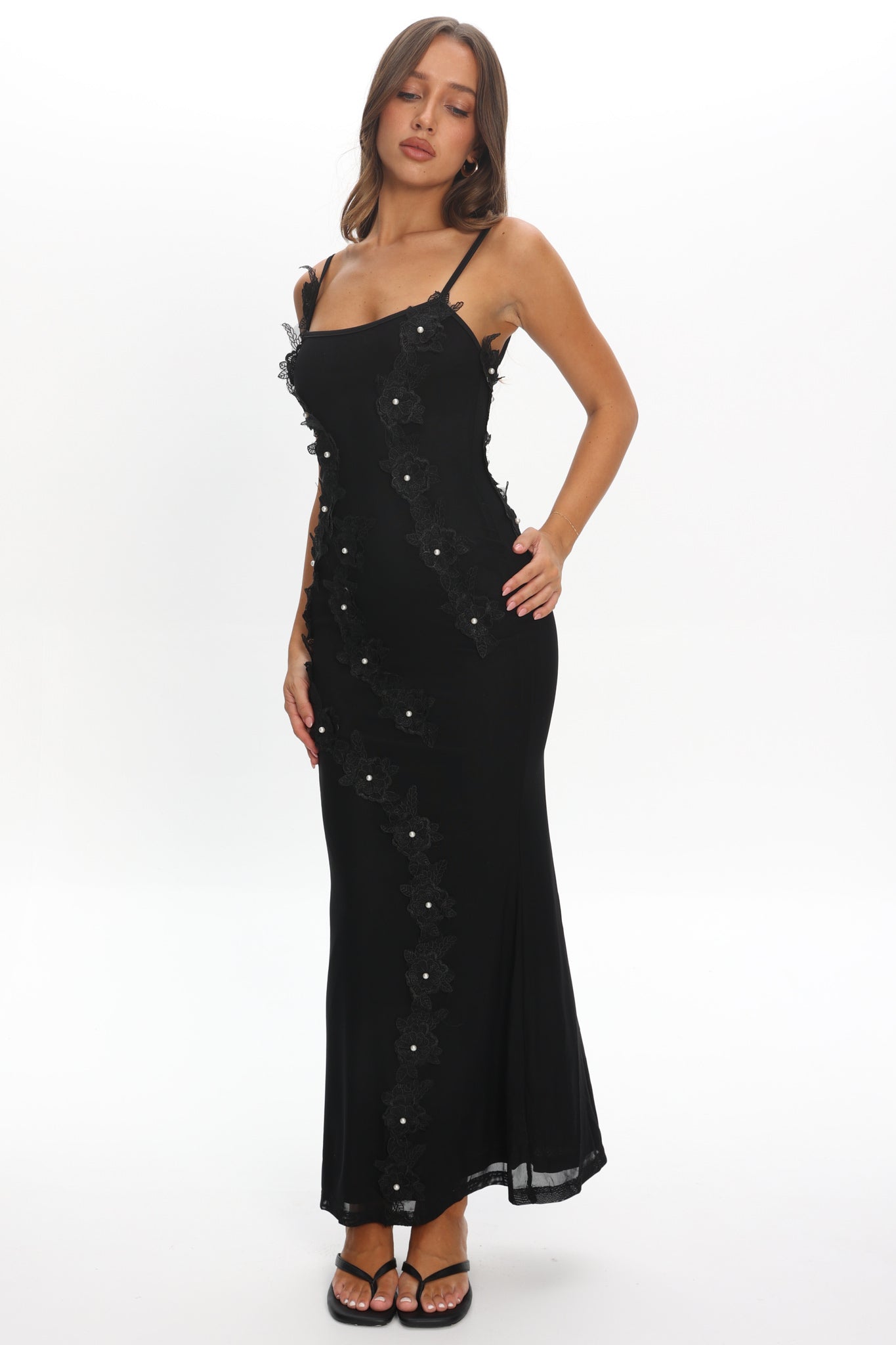 Like I'm Dreaming Floral Pearl Maxi Dress Black by Selfie Leslie Australia