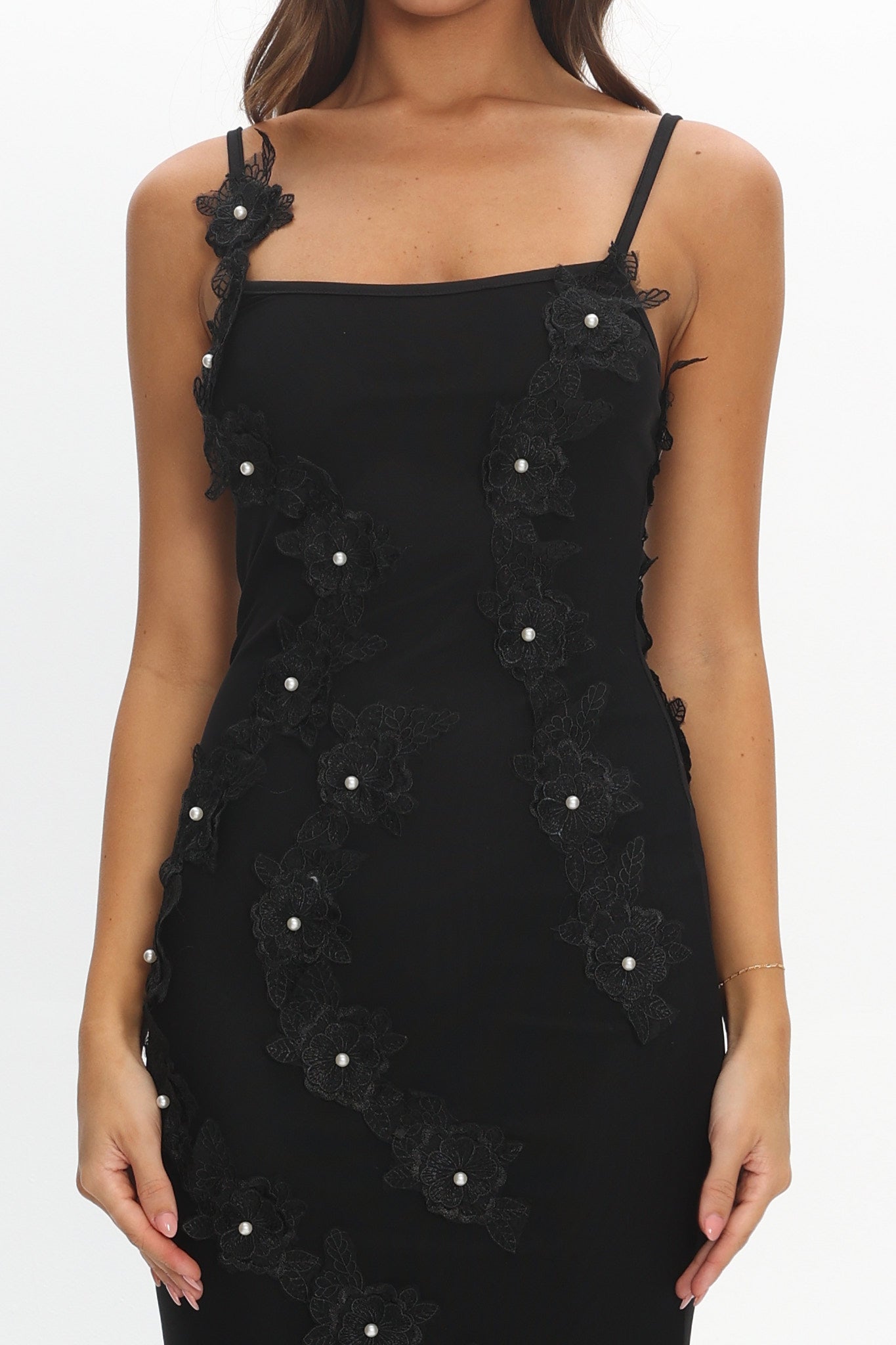 Like I'm Dreaming Floral Pearl Maxi Dress Black by Selfie Leslie Australia