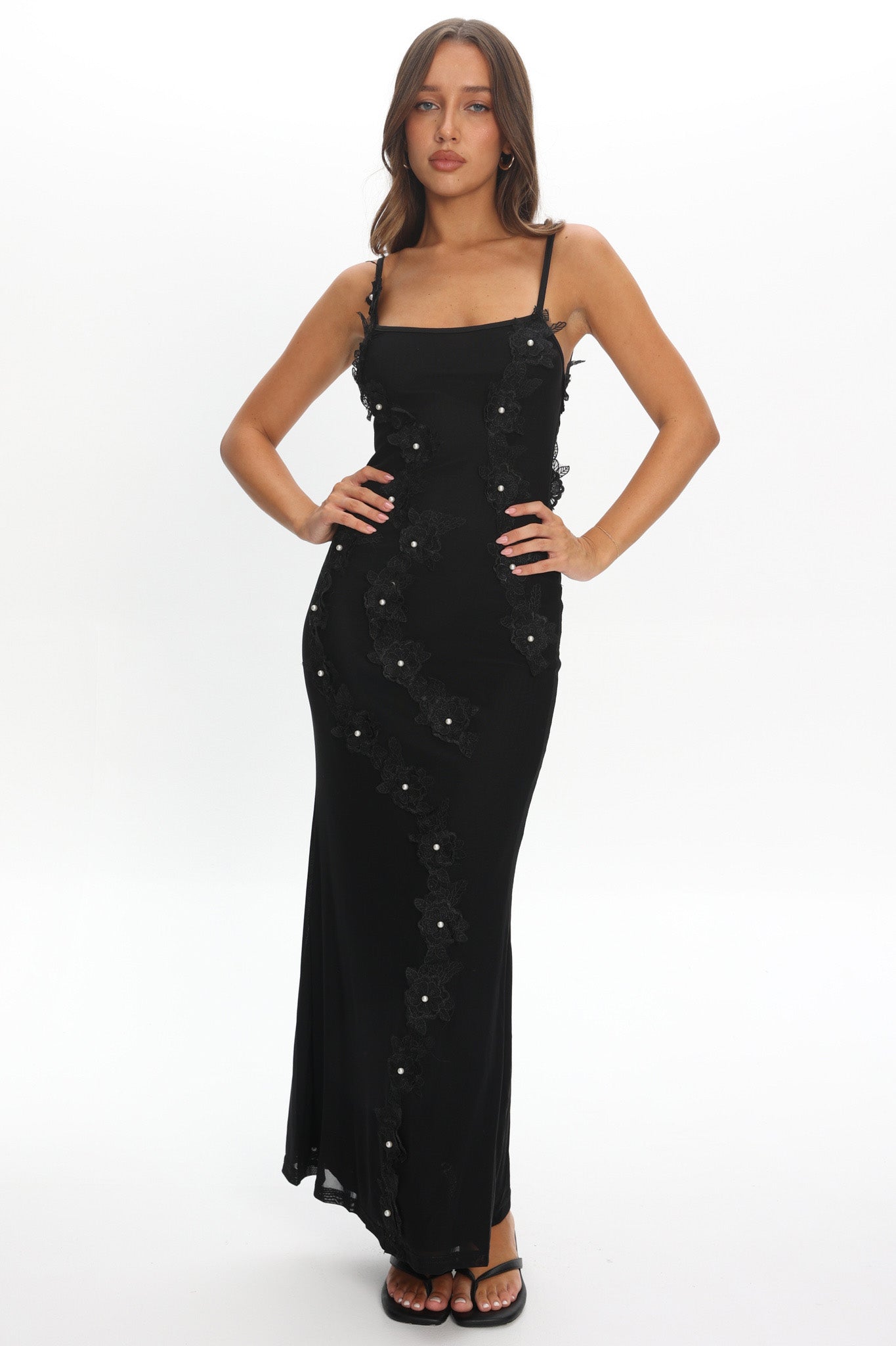 Like I'm Dreaming Floral Pearl Maxi Dress Black by Selfie Leslie Australia