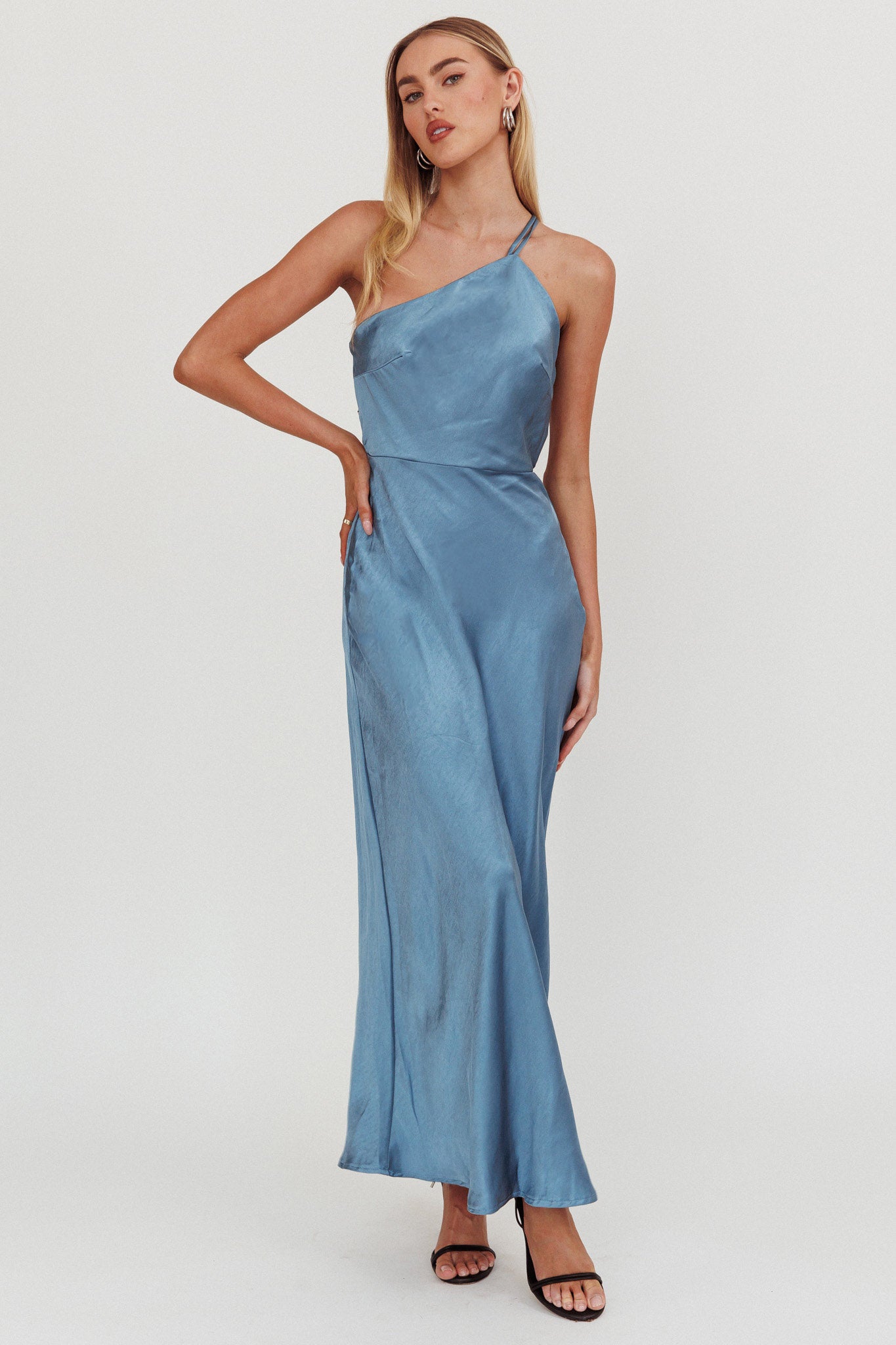 Aubrianna One-Shoulder Strappy Back Dress Midnight Blue by Selfie Leslie Australia