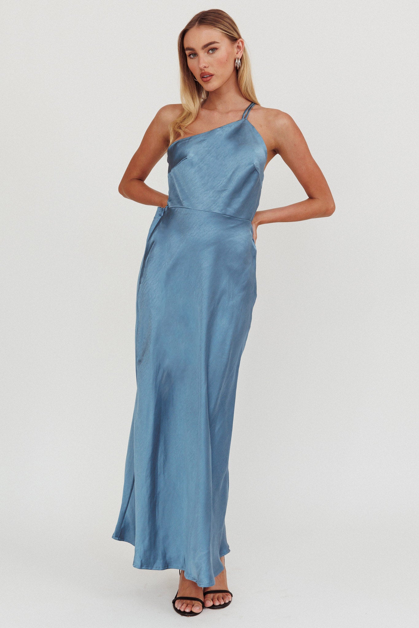 Aubrianna One-Shoulder Strappy Back Dress Midnight Blue by Selfie Leslie Australia