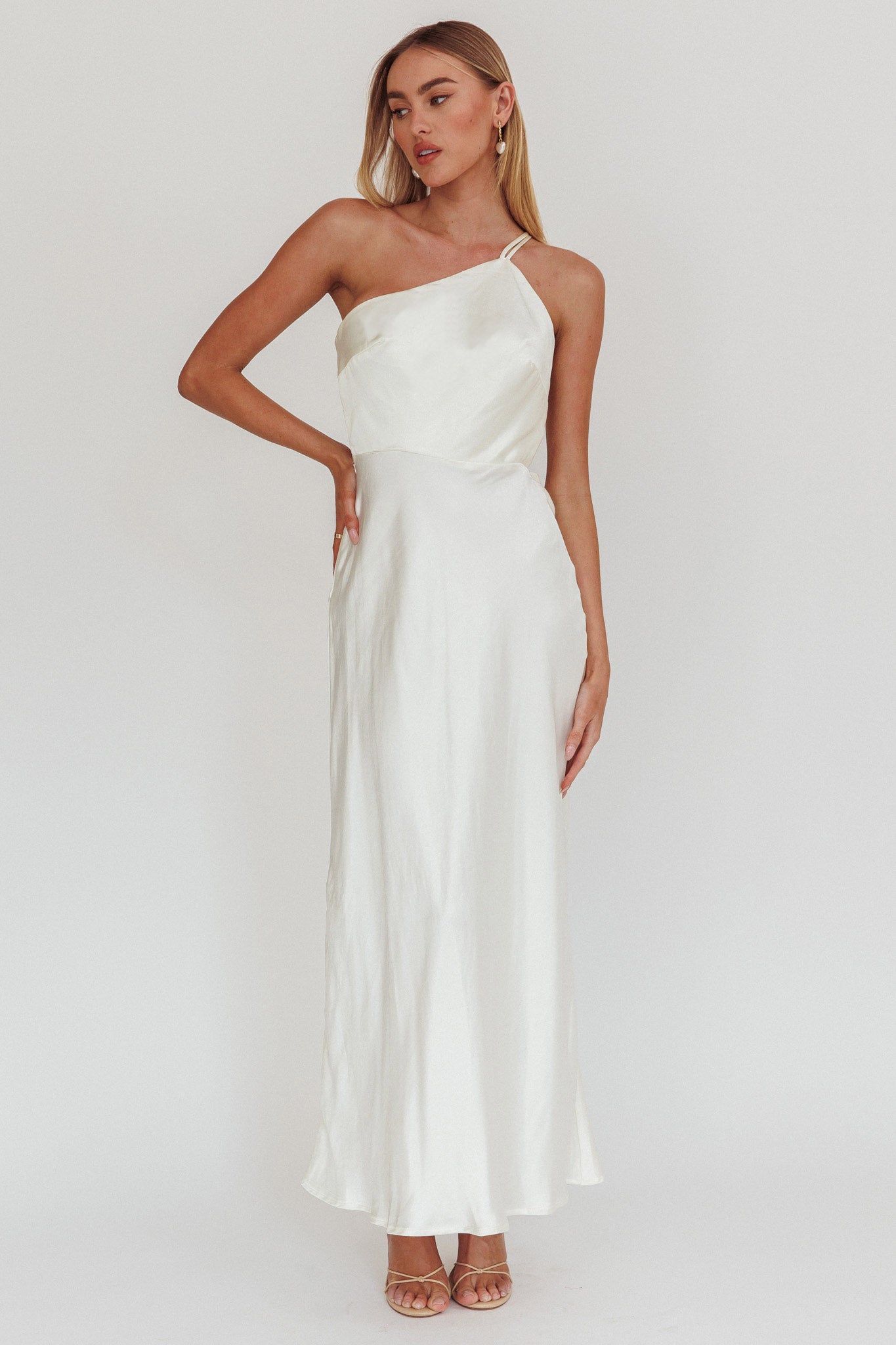 Aubrianna One-Shoulder Strappy Back Dress White by Selfie Leslie Australia