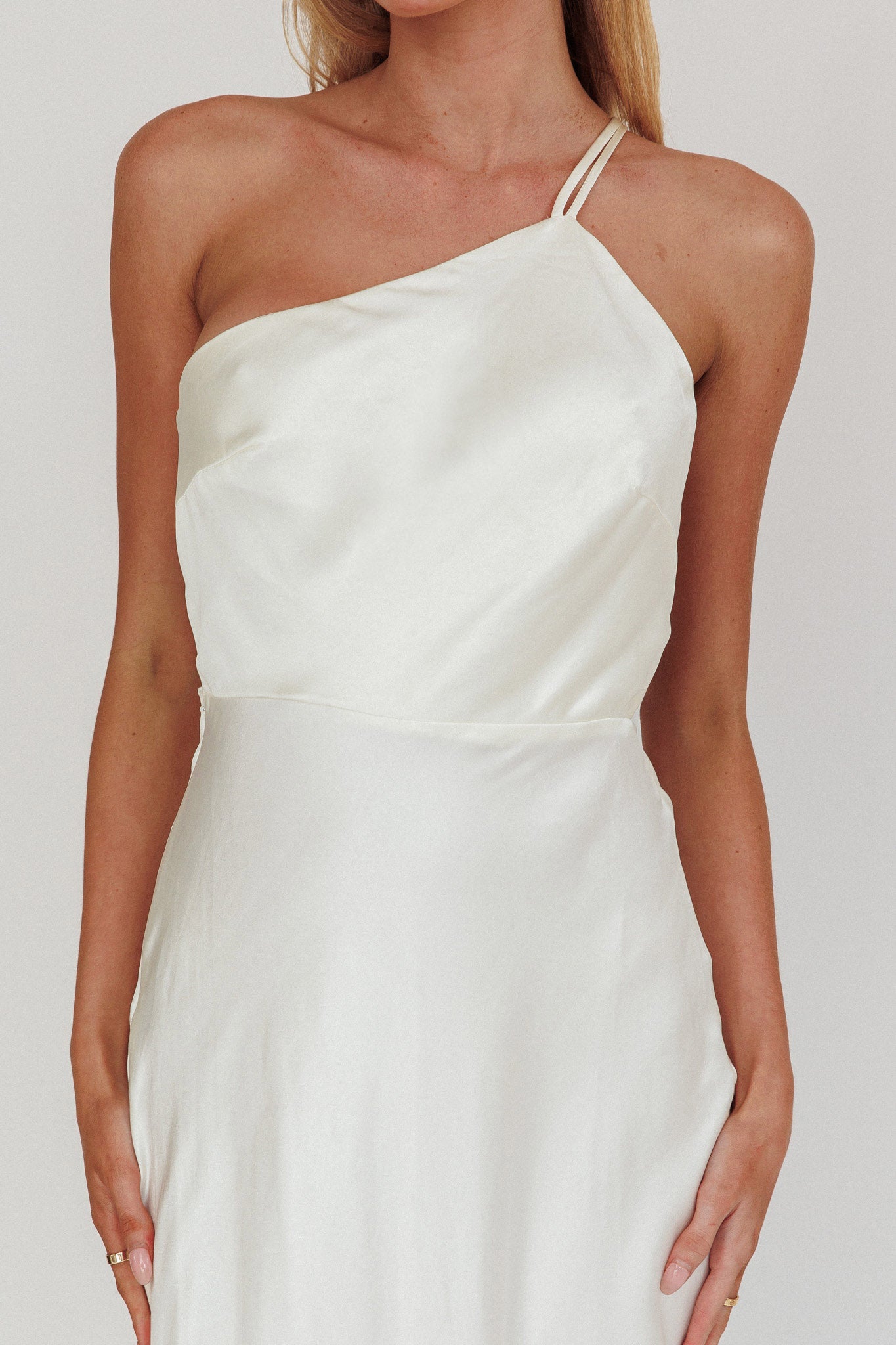 Aubrianna One-Shoulder Strappy Back Dress White by Selfie Leslie Australia