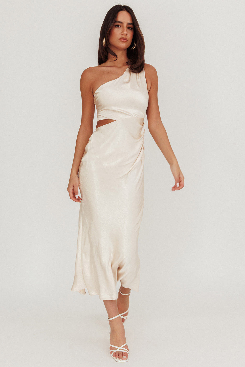 Always Golden One-Shoulder Midi Dress Champagne by Selfie Leslie Australia