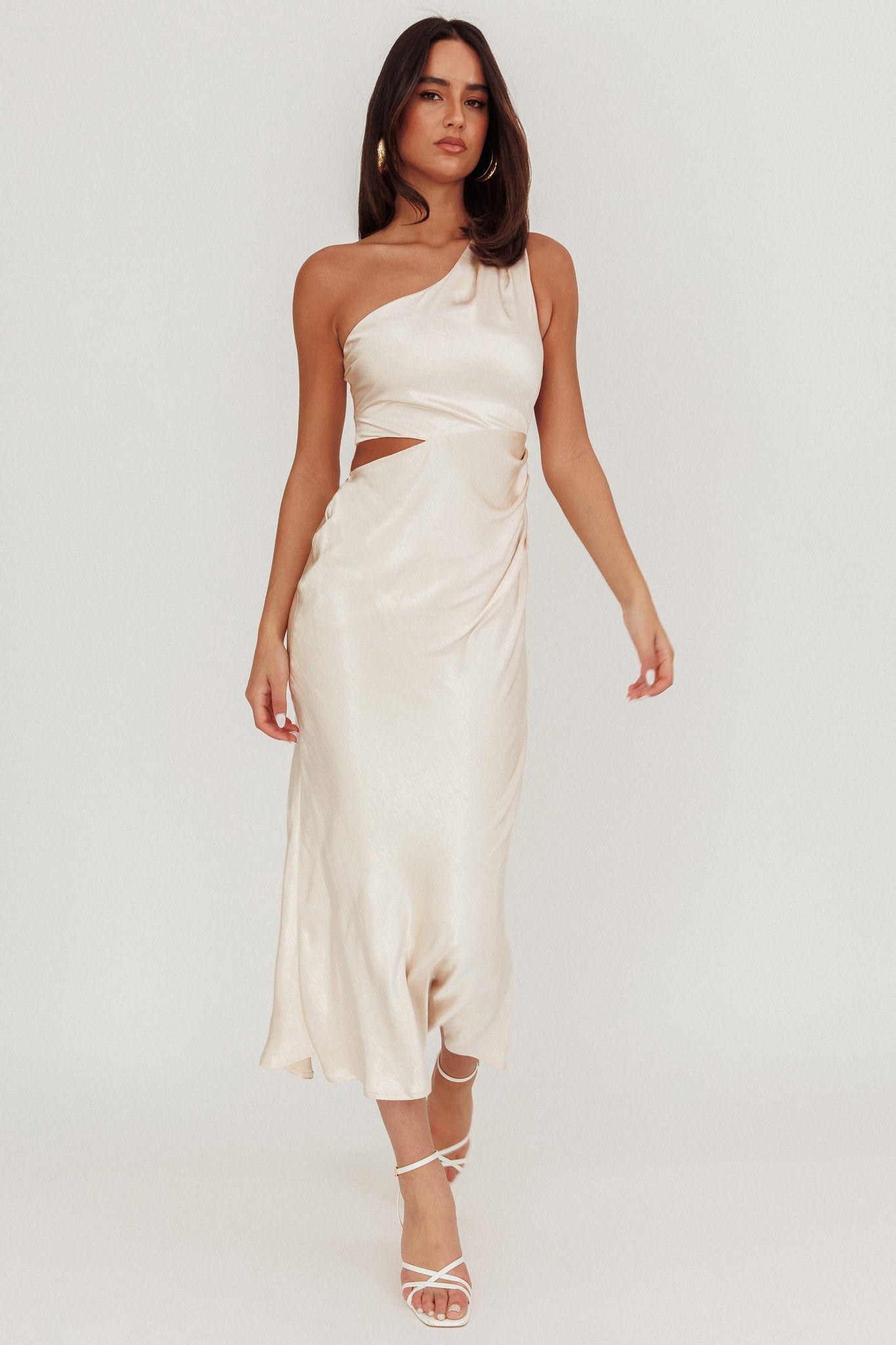 Always Golden One-Shoulder Midi Dress Champagne by Selfie Leslie Australia