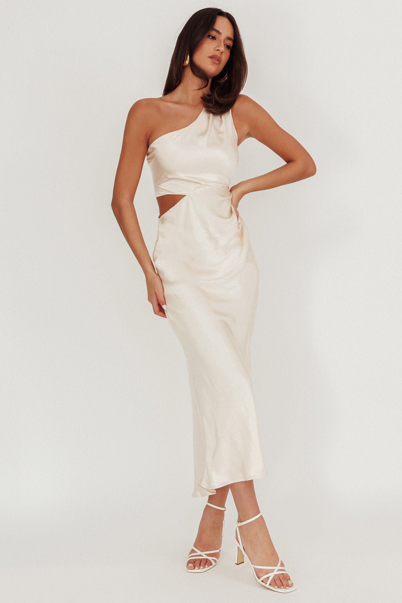 Always Golden One-Shoulder Midi Dress Champagne by Selfie Leslie Australia