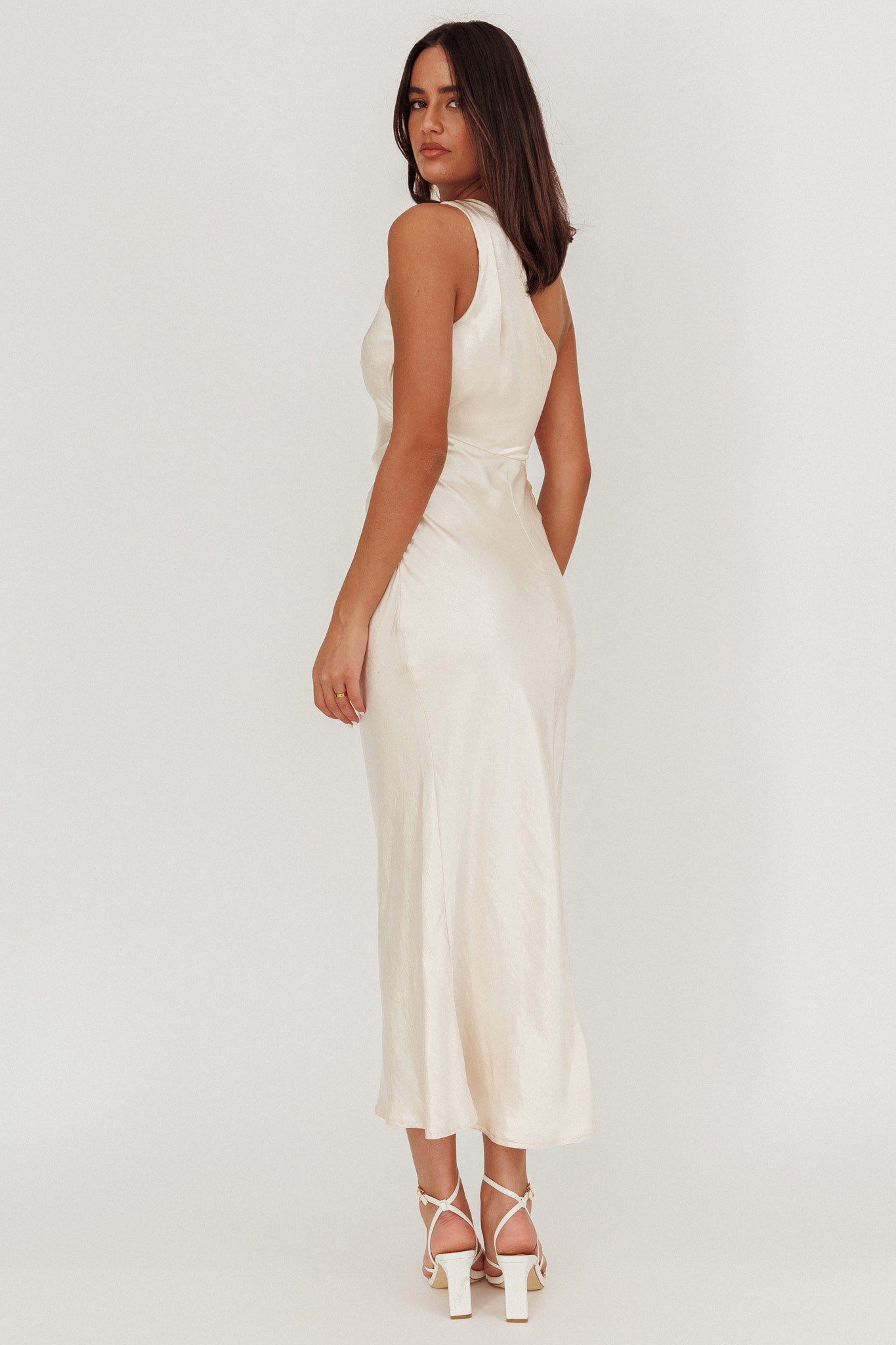 Always Golden One-Shoulder Midi Dress Champagne by Selfie Leslie Australia