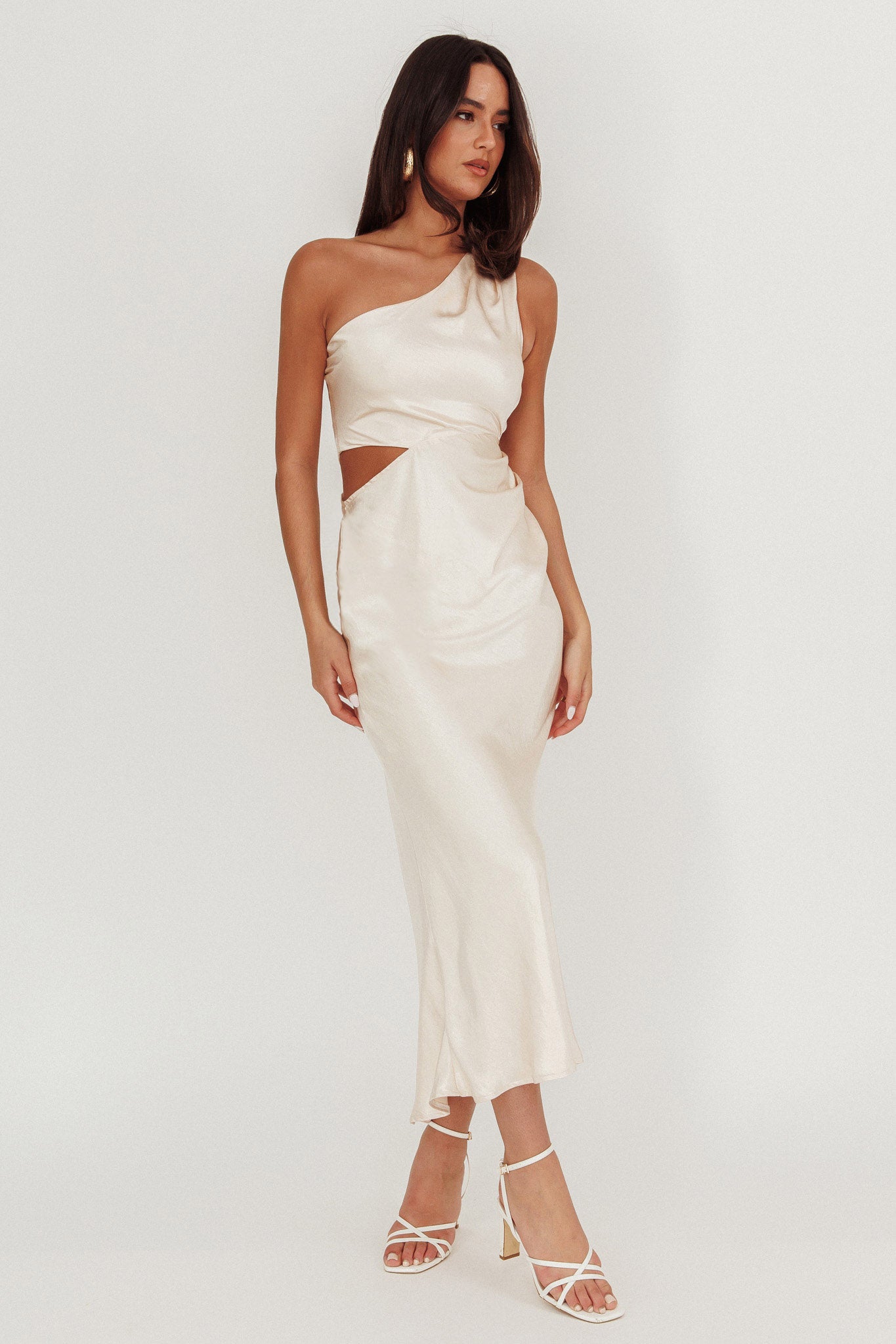 Always Golden One-Shoulder Midi Dress Champagne by Selfie Leslie Australia