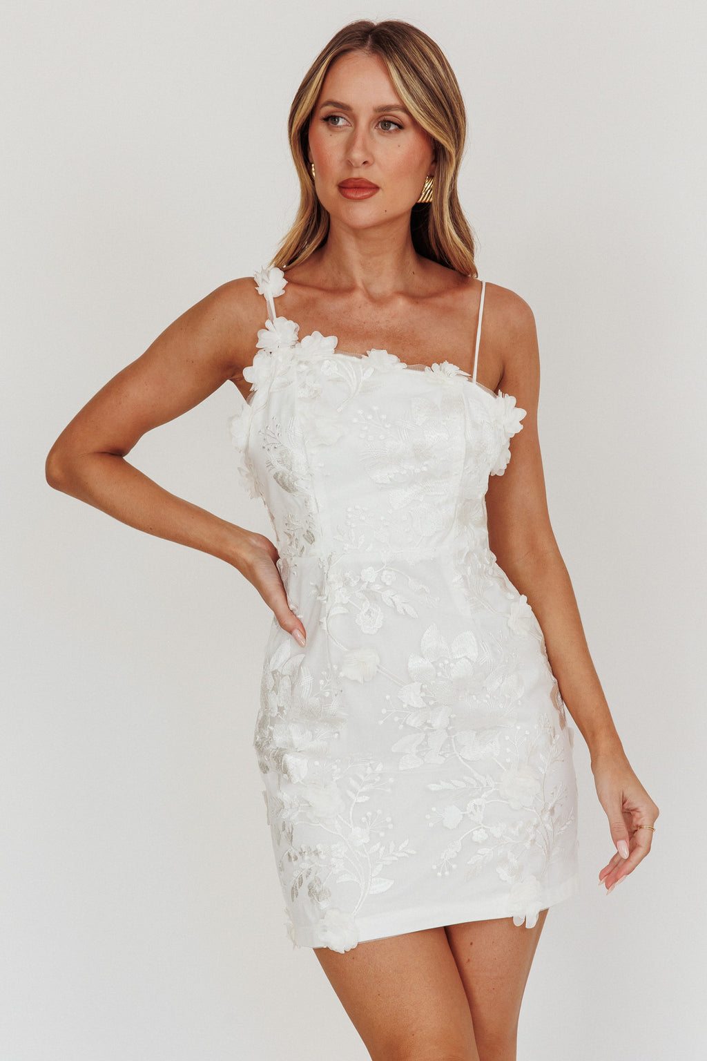 Saskia Floral Embroidery Mini Dress White by Selfie Leslie Australia