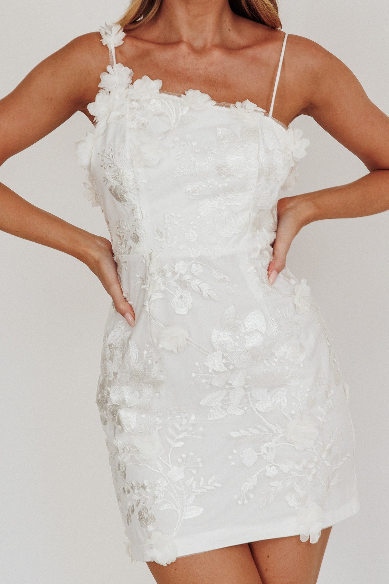 Saskia Floral Embroidery Mini Dress White by Selfie Leslie Australia