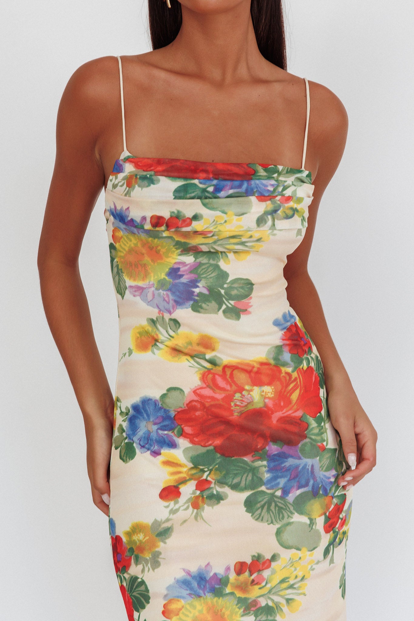 Days Ahead Mesh Overlay Maxi Dress Floral Pink by Selfie Leslie Australia