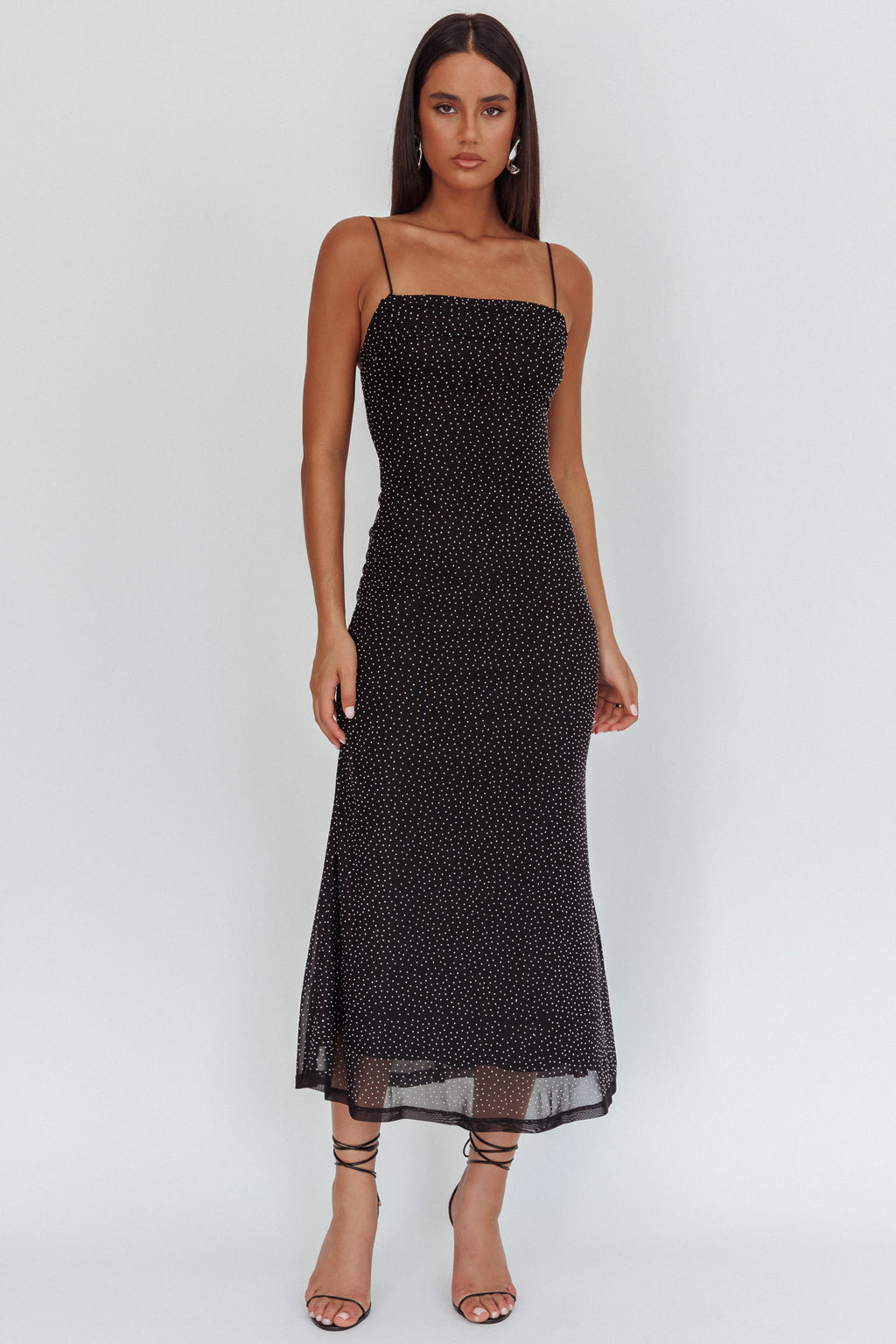 Days Ahead Rhinestone Overlay Maxi Dress Black by Selfie Leslie Australia