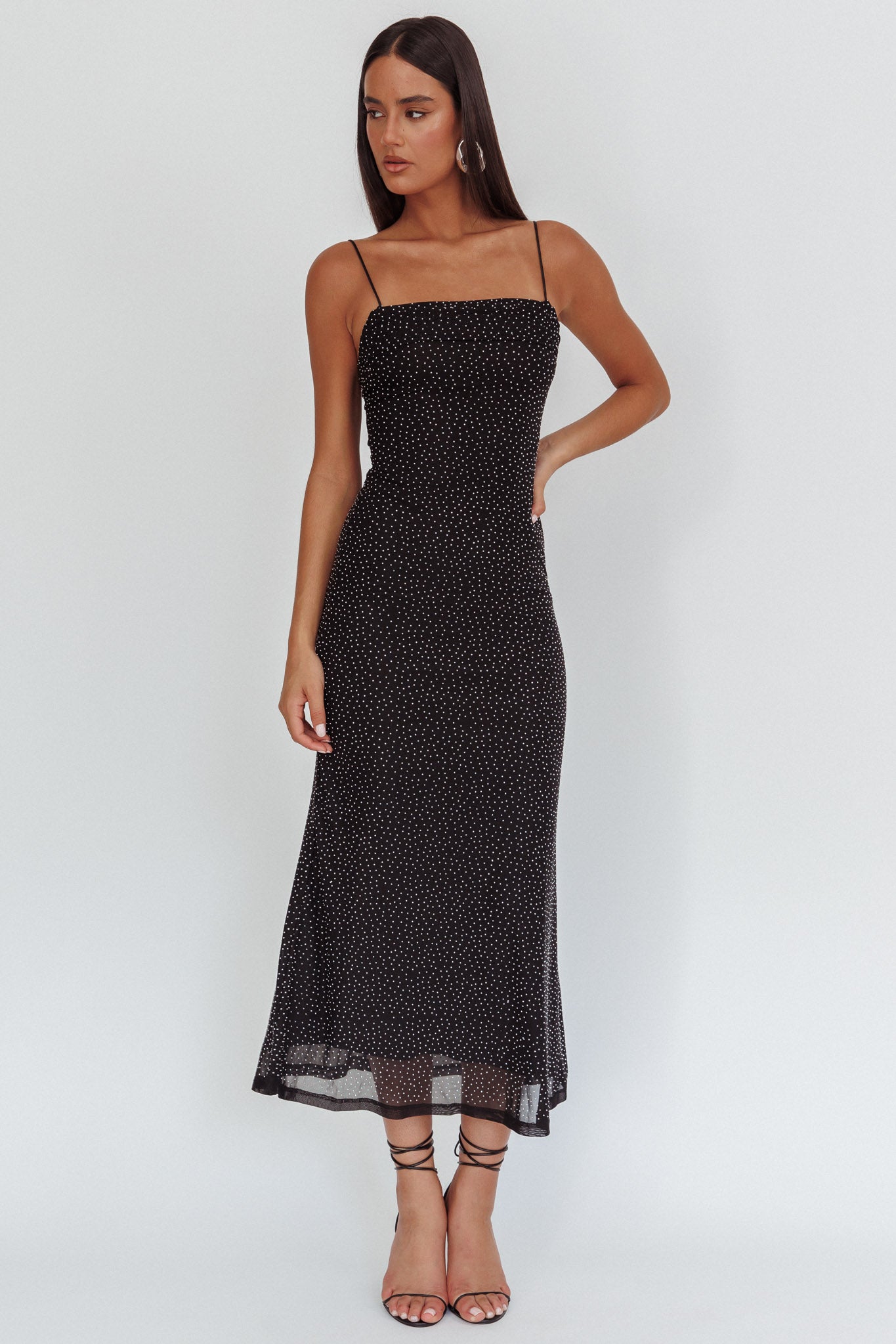 Days Ahead Rhinestone Overlay Maxi Dress Black by Selfie Leslie Australia