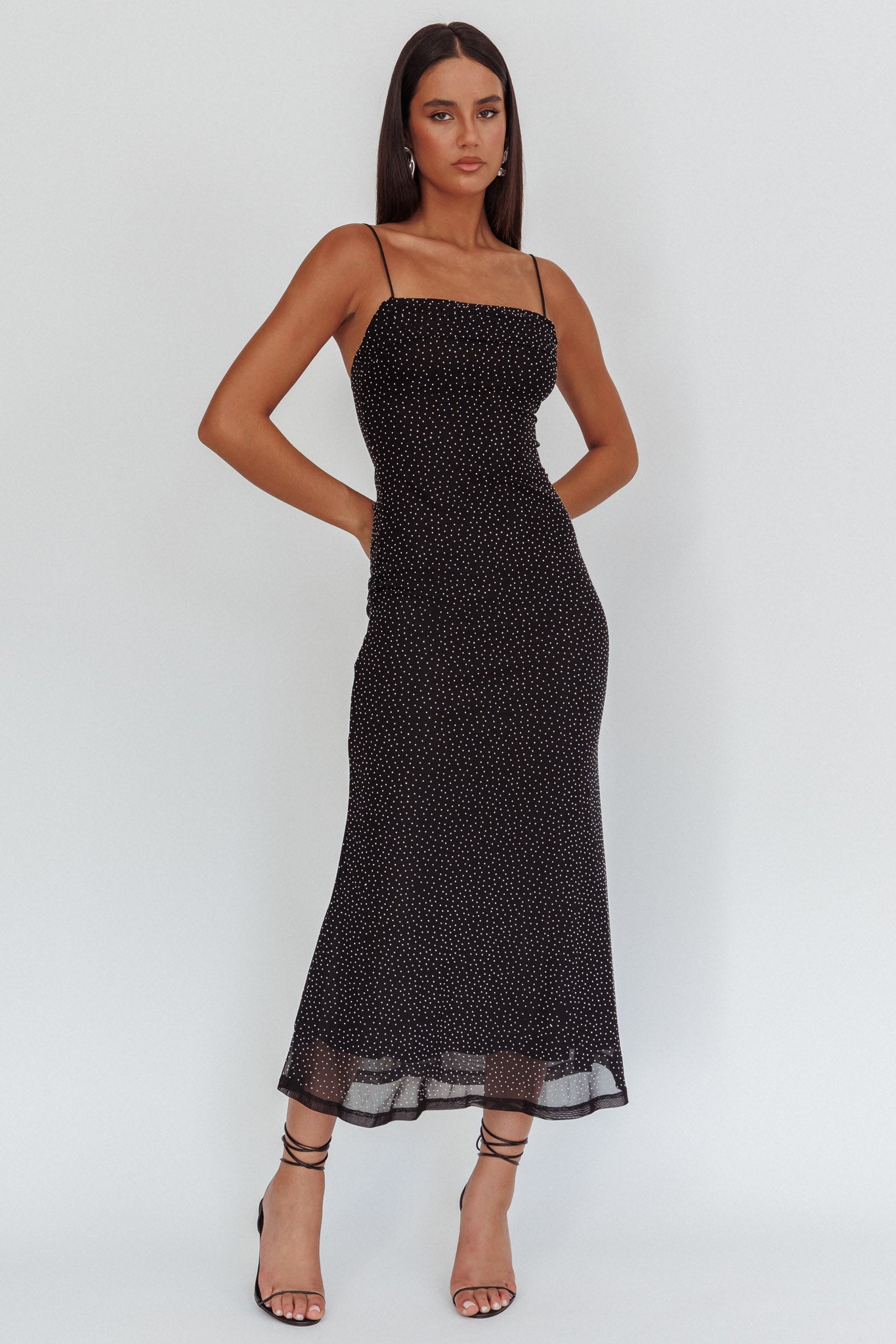 Days Ahead Rhinestone Overlay Maxi Dress Black by Selfie Leslie Australia