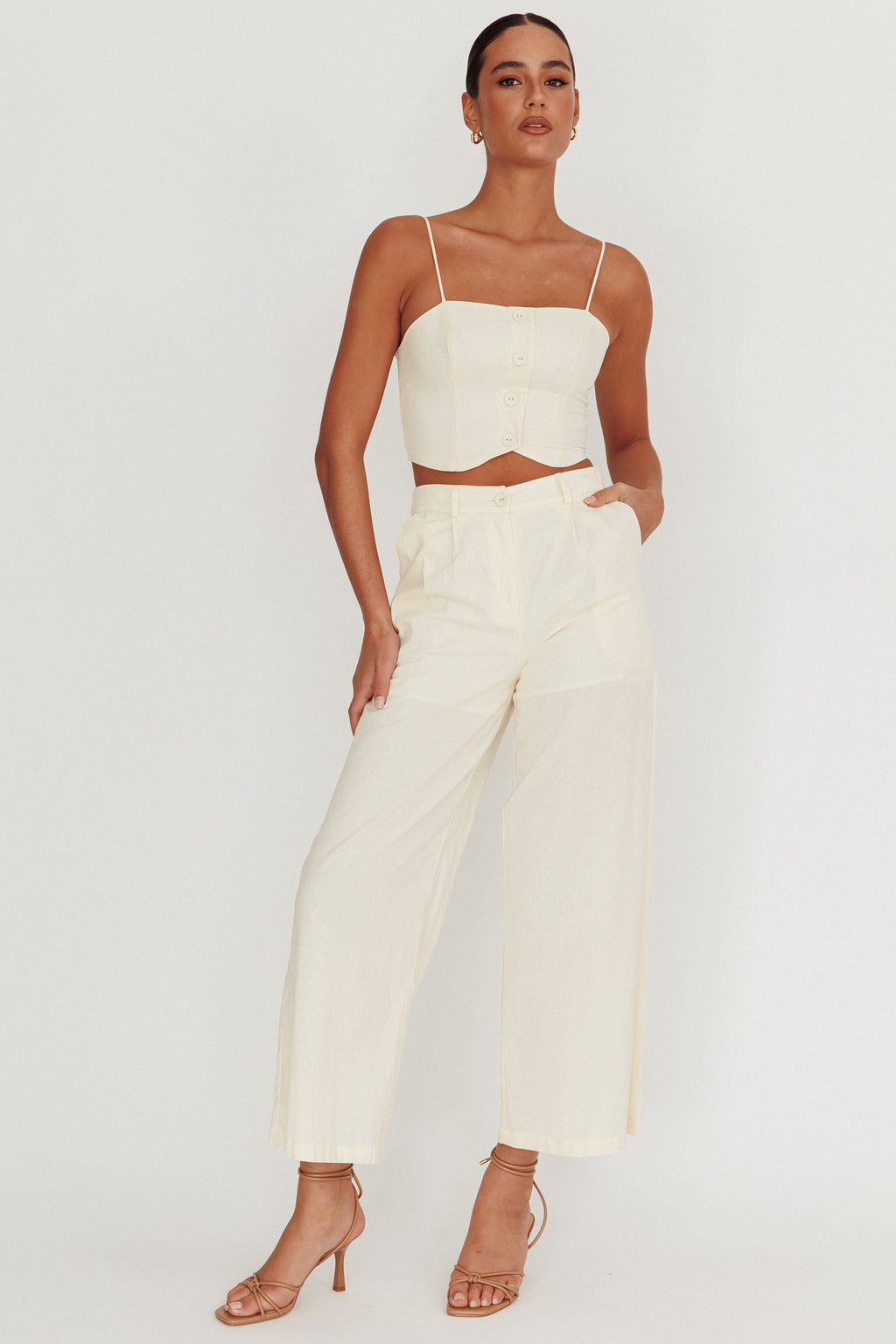 Breathless Wide Leg Pant Oat by Selfie Leslie Australia