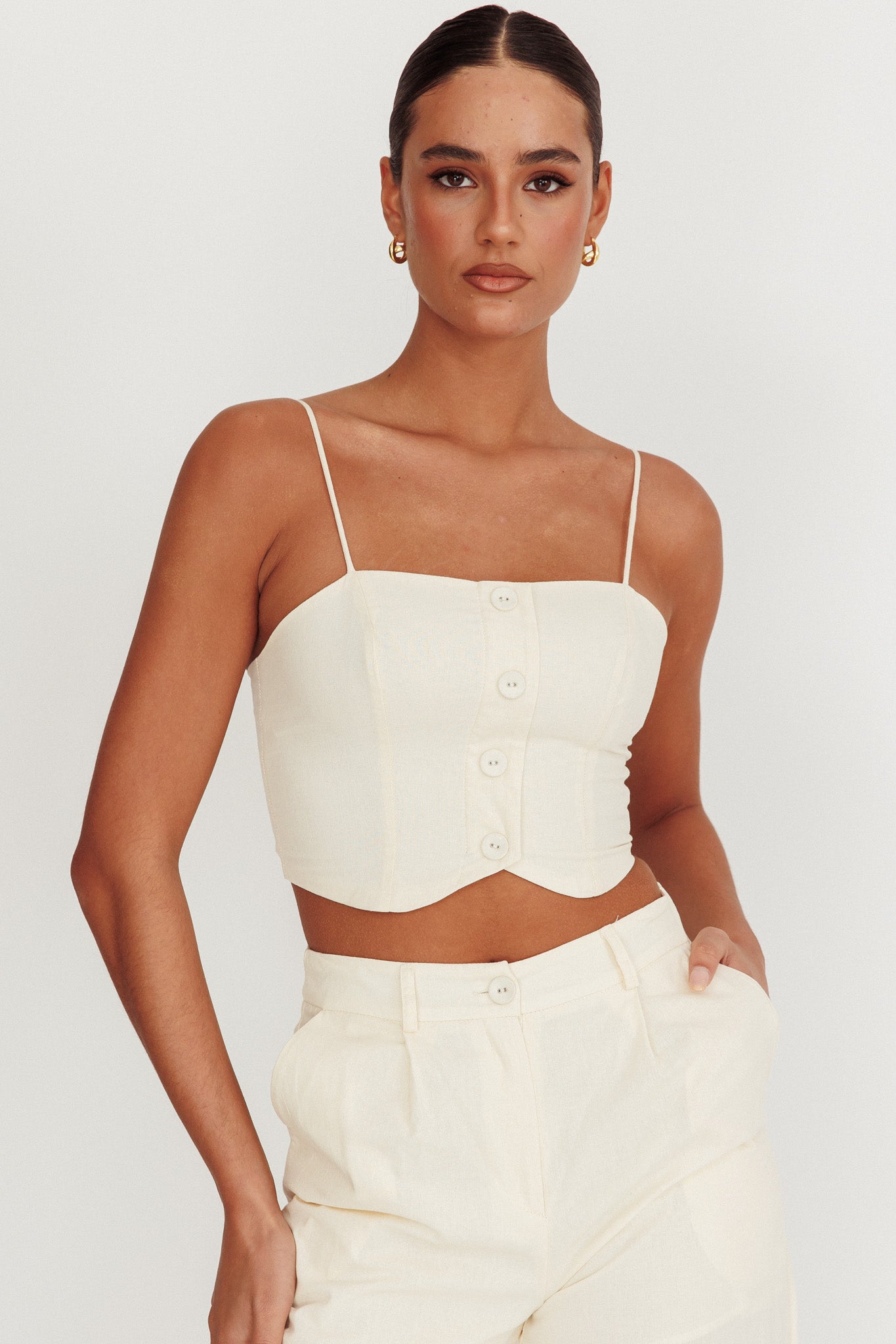 Breathless Straight Neck Cropped Top Oat by Selfie Leslie Australia
