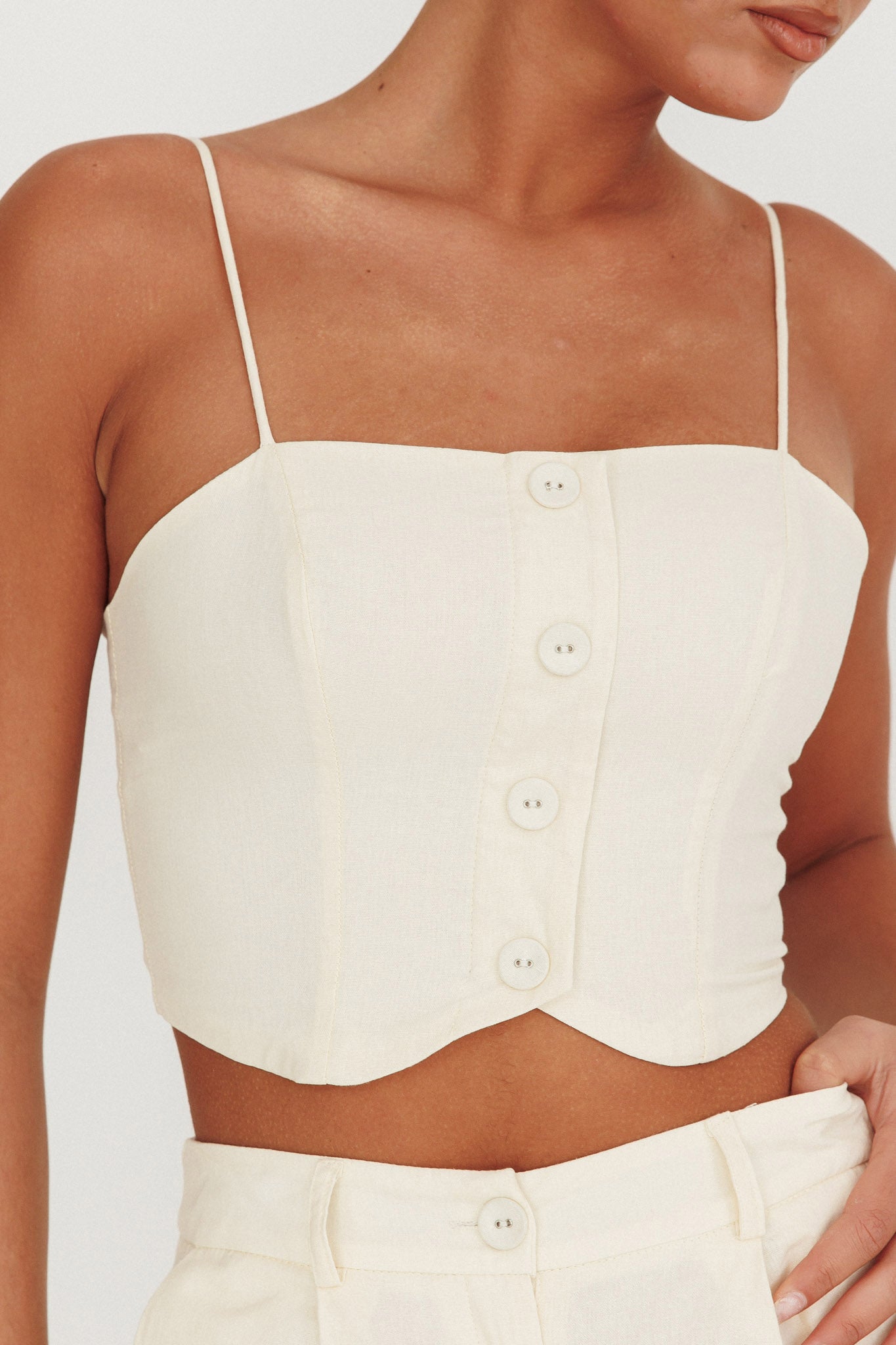 Breathless Straight Neck Cropped Top Oat by Selfie Leslie Australia