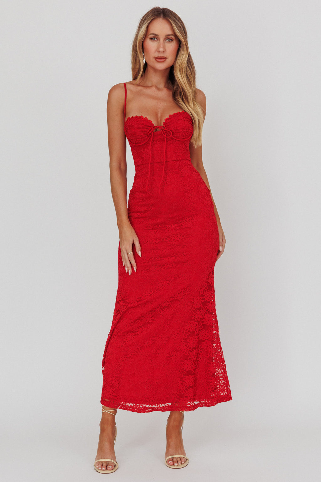 Passione Tied Bust Lace Maxi Dress Cherry by Selfie Leslie Australia