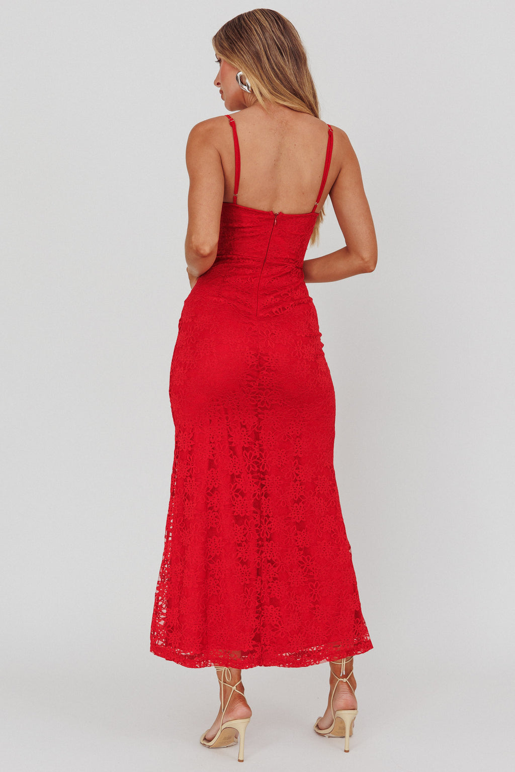 Passione Tied Bust Lace Maxi Dress Cherry by Selfie Leslie Australia