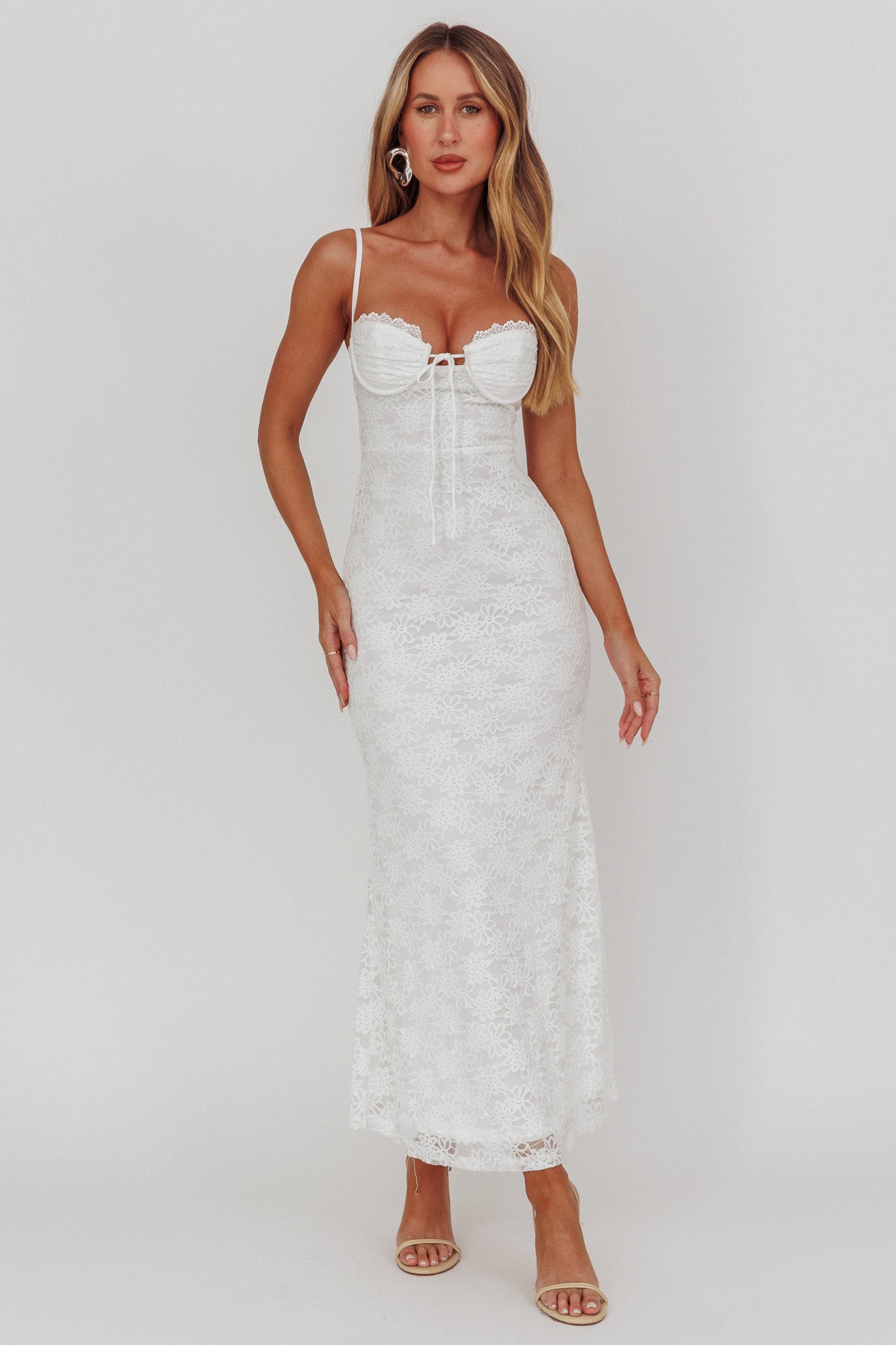 Passione Tied Bust Lace Maxi Dress White by Selfie Leslie Australia