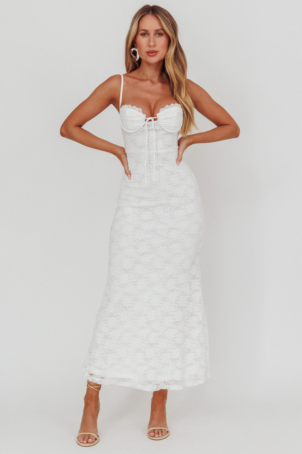 Passione Tied Bust Lace Maxi Dress White by Selfie Leslie Australia