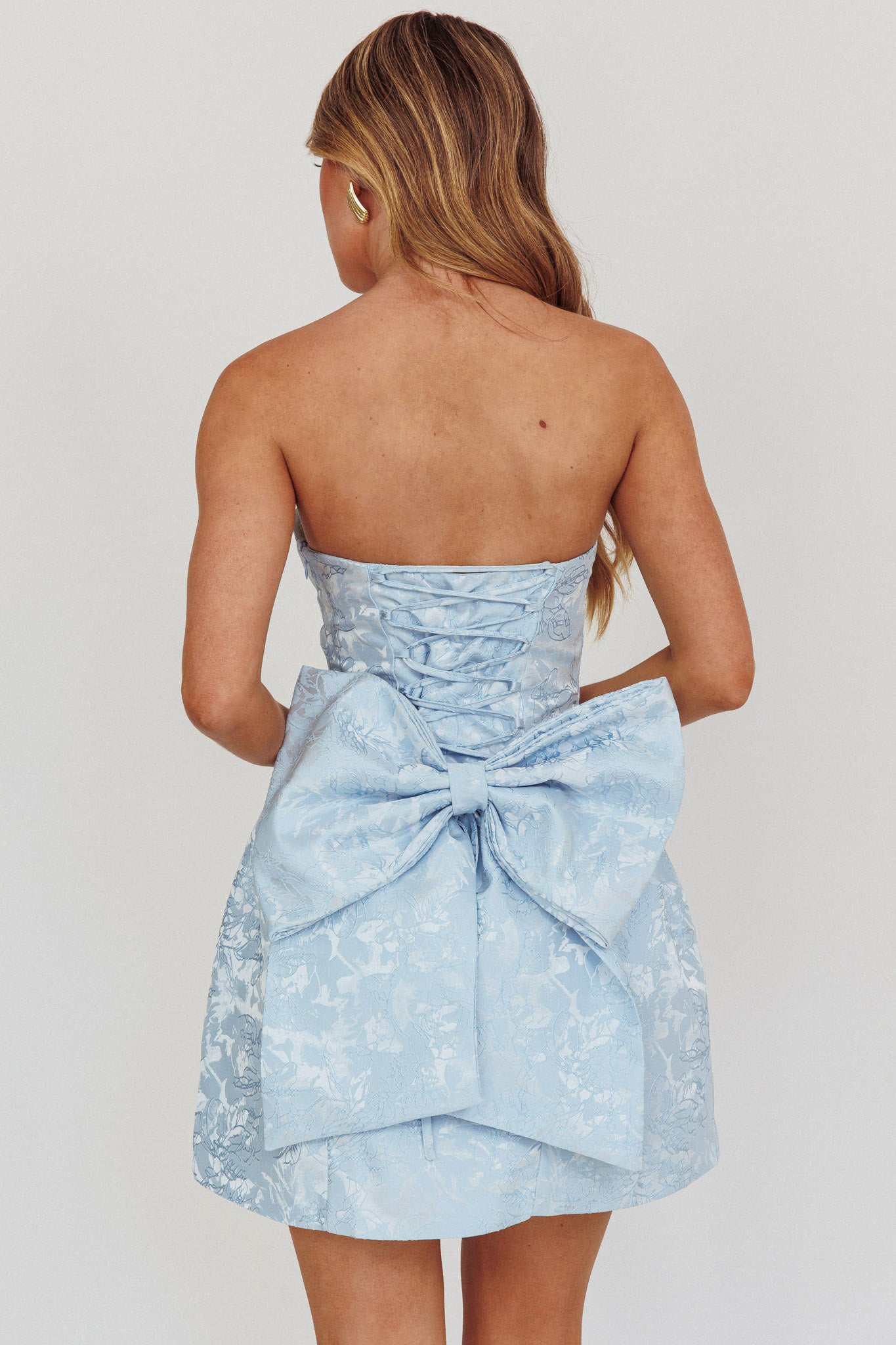 Melty Kisses Bow Mini Dress Blue by Selfie Leslie Australia