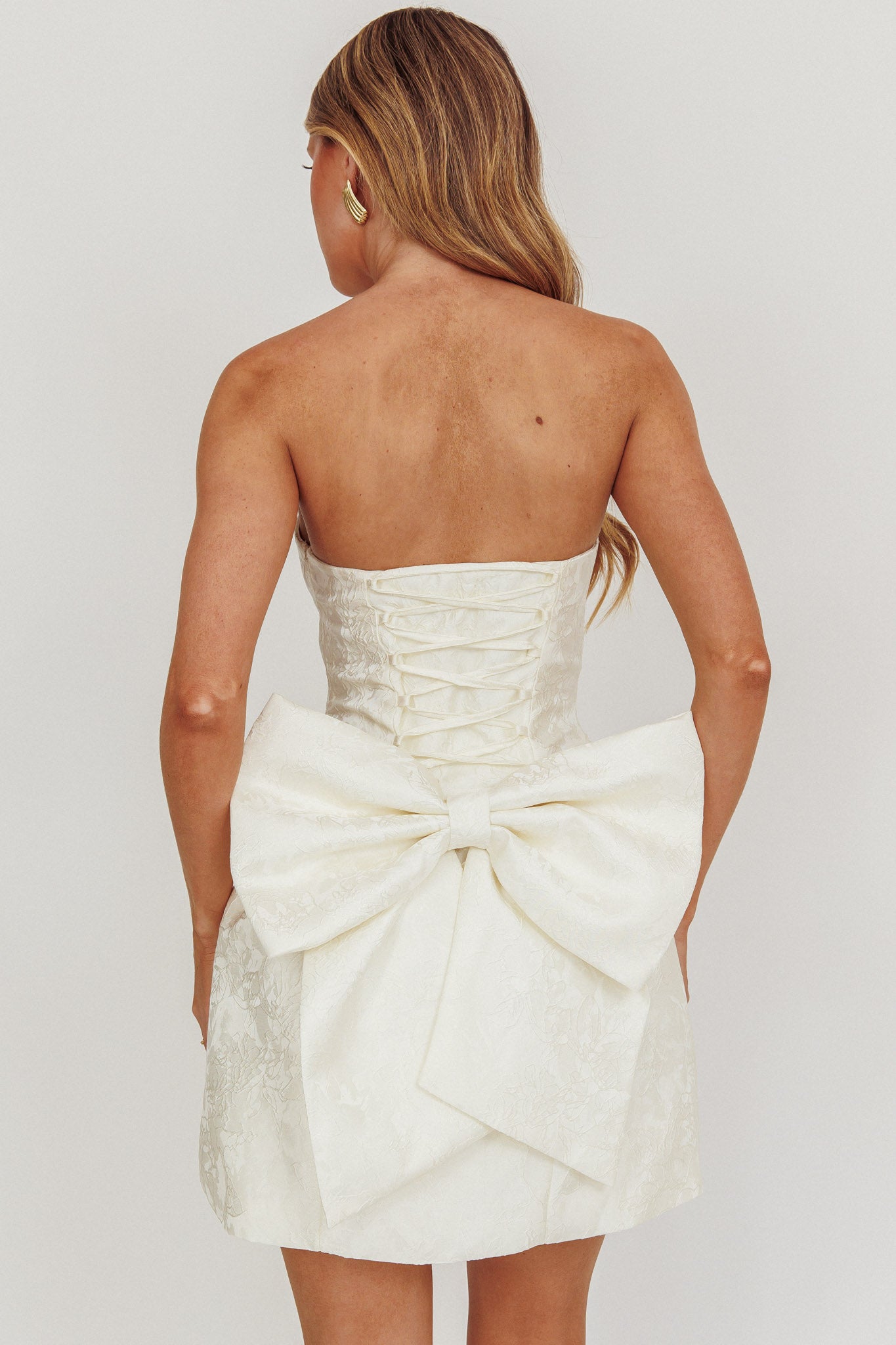 Melty Kisses Bow Mini Dress Cream by Selfie Leslie Australia