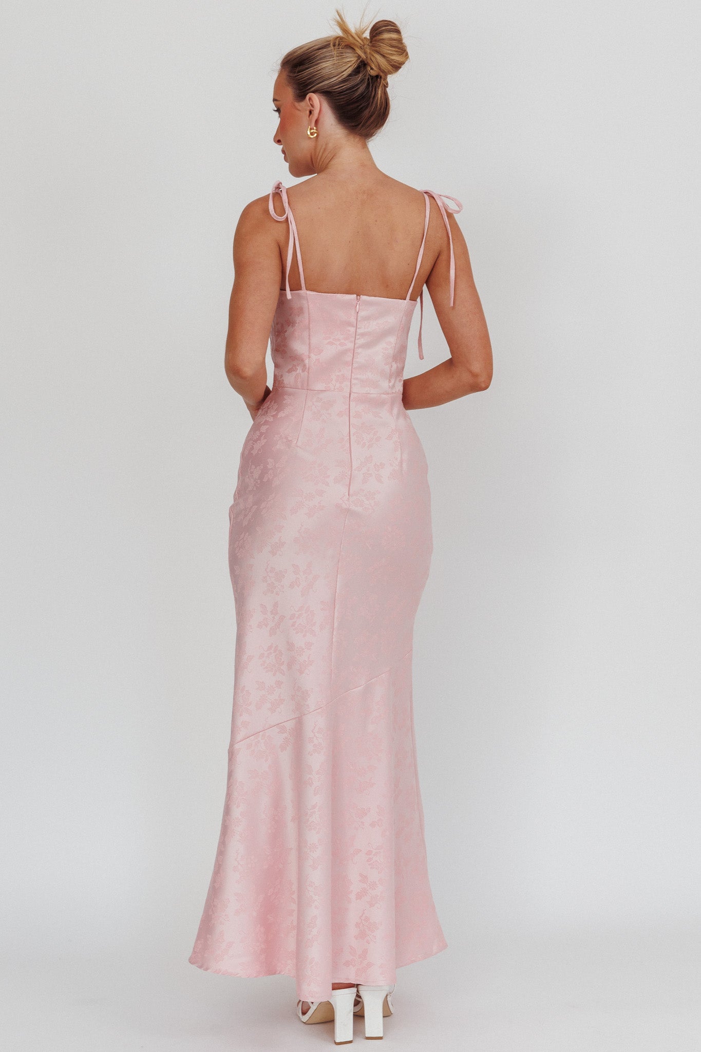 Belonging Cowl Neck Tied Shoulders Maxi Dress Blush by Selfie Leslie Australia