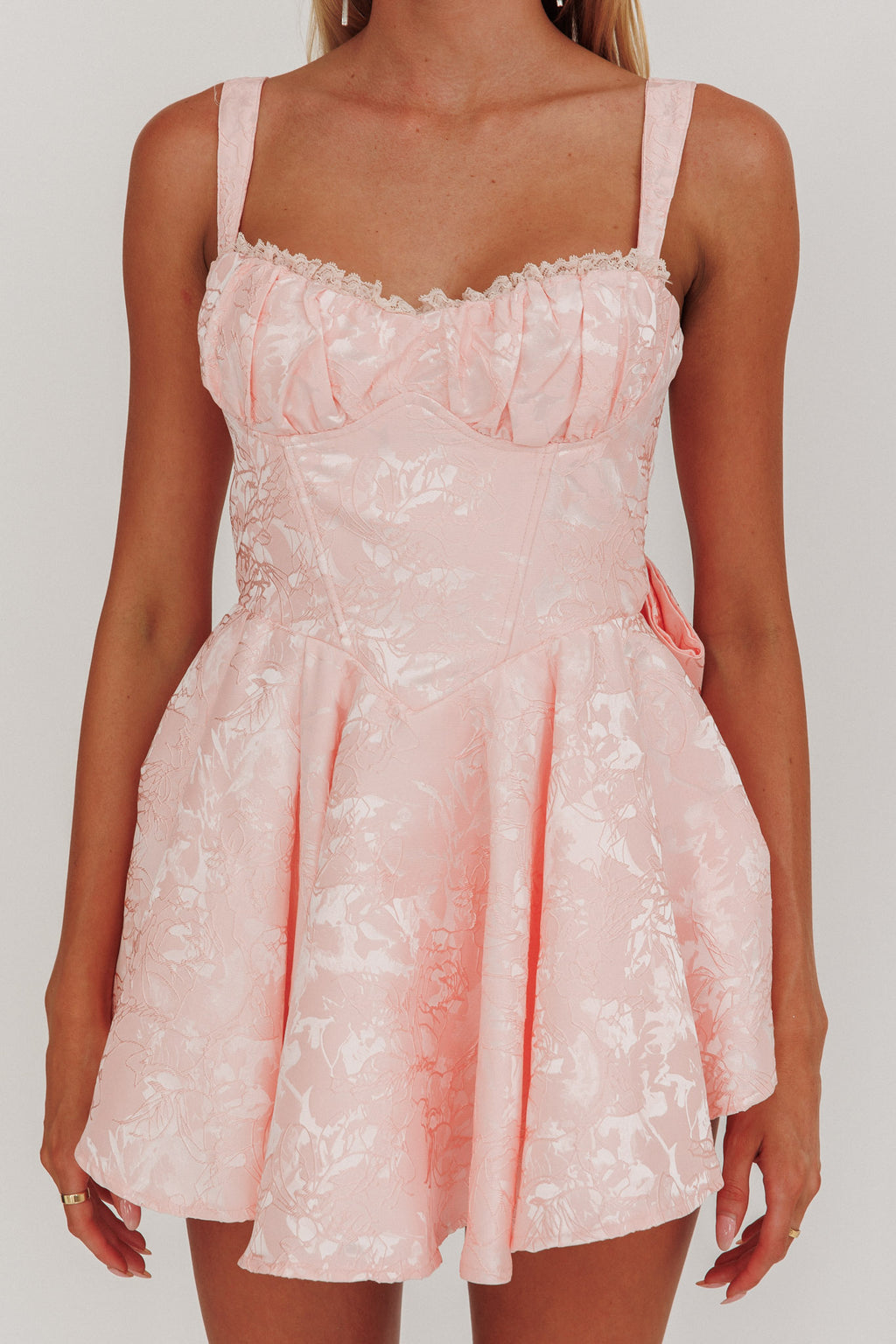 All To You Jacquard Bow Romper Pink by Selfie Leslie Australia