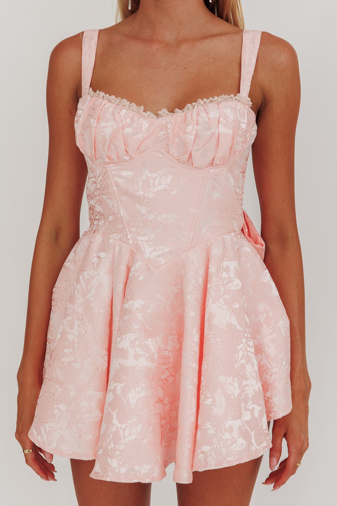 All To You Jacquard Bow Romper Pink by Selfie Leslie Australia