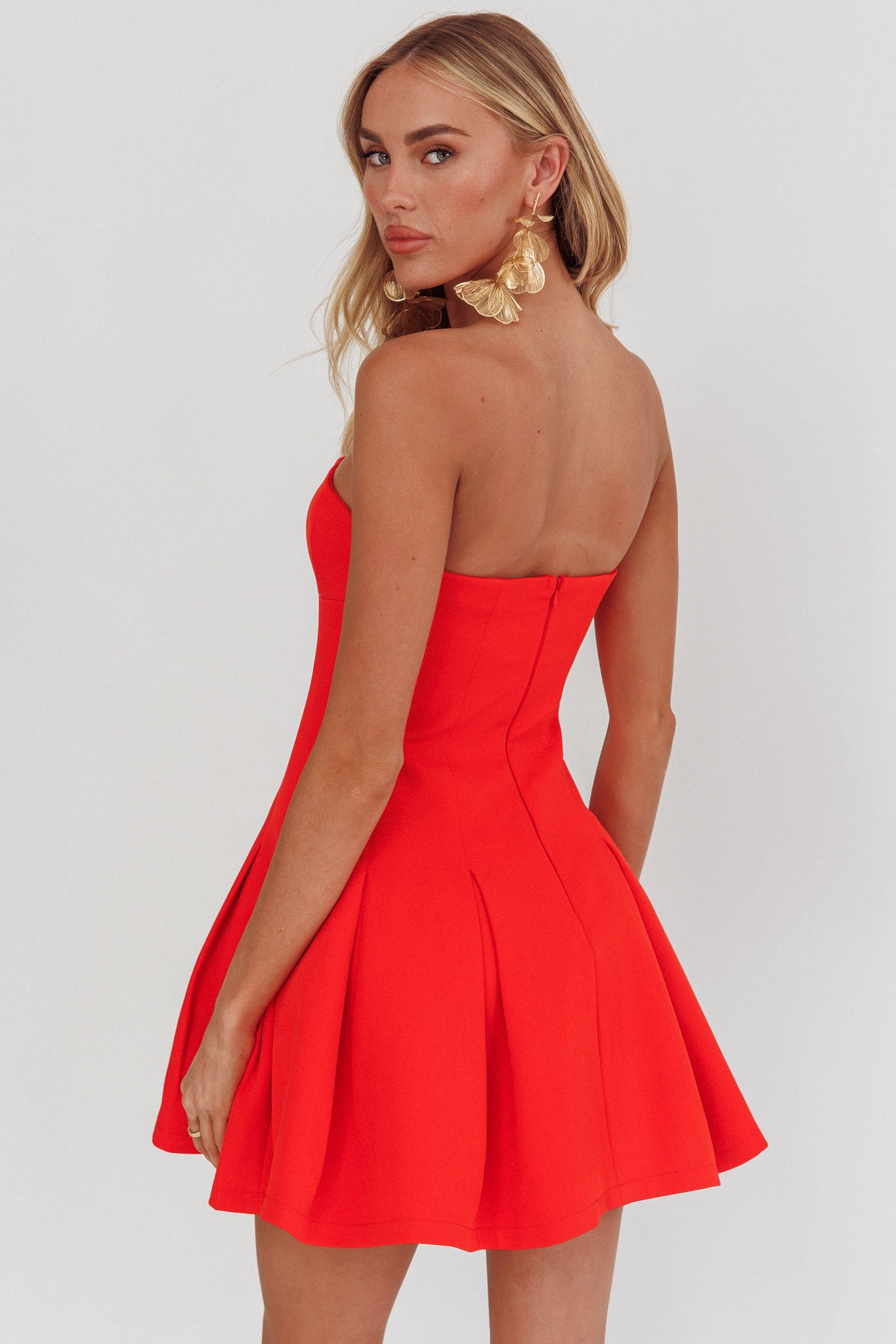 Melodic Strapless Pleat Mini Dress Red by Selfie Leslie Australia