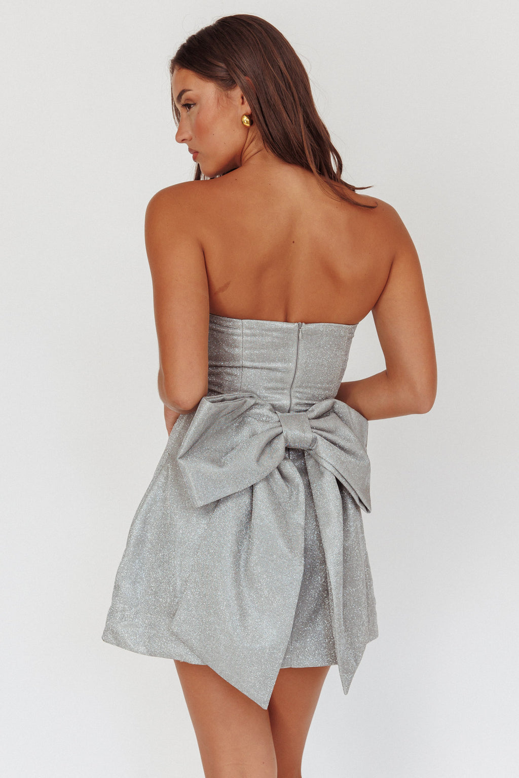 Melodic Bow Back Mini Dress Silver by Selfie Leslie Australia