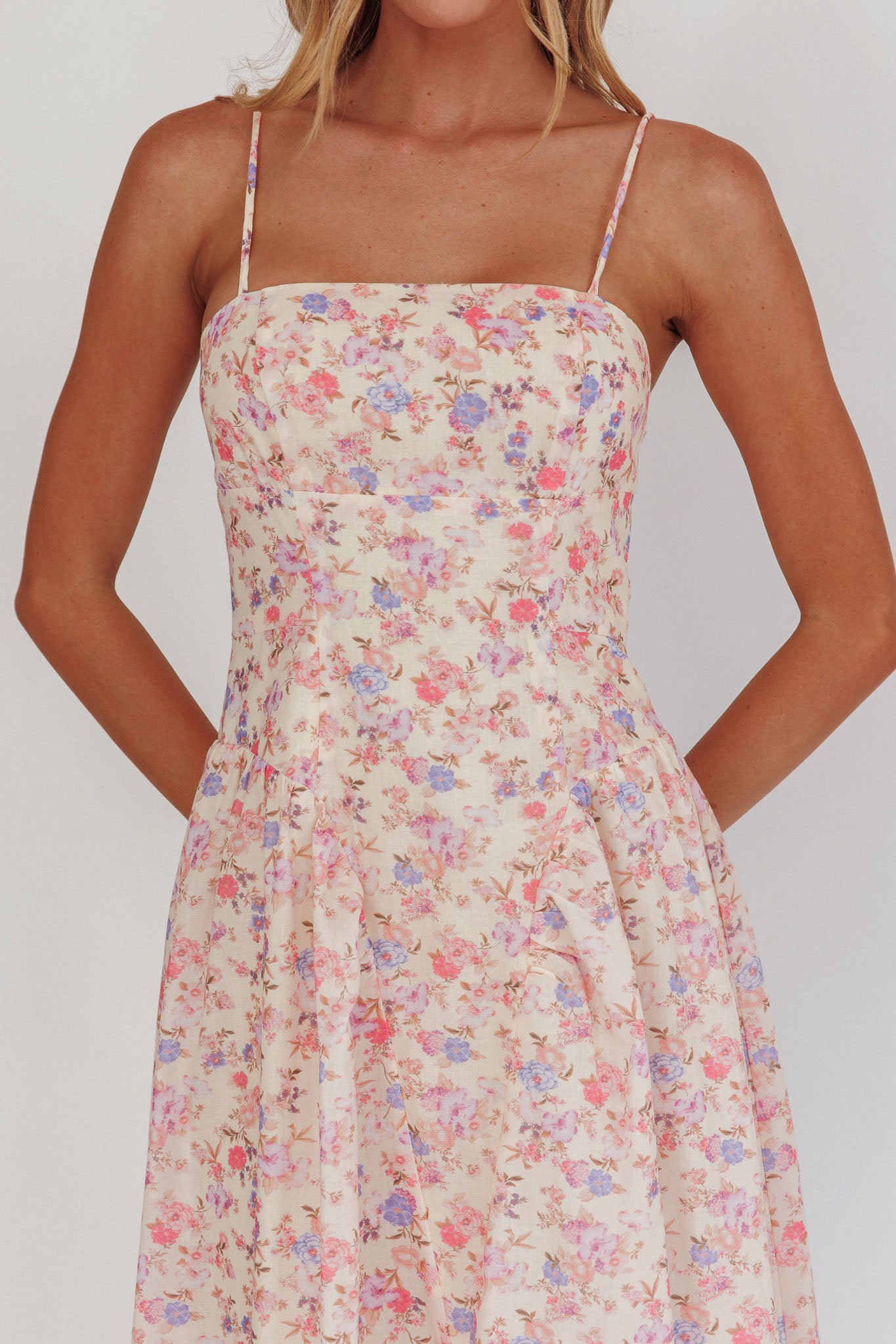 Daisy Day Basque Waist Maxi Dress Floral Blue by Selfie Leslie Australia