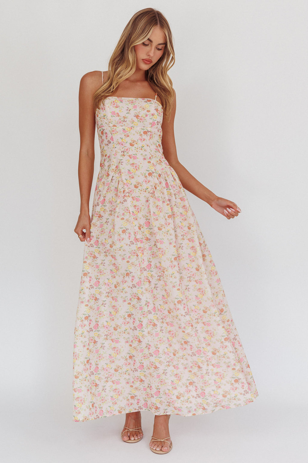 Daisy Day Basque Waist Maxi Dress Floral Pink by Selfie Leslie Australia