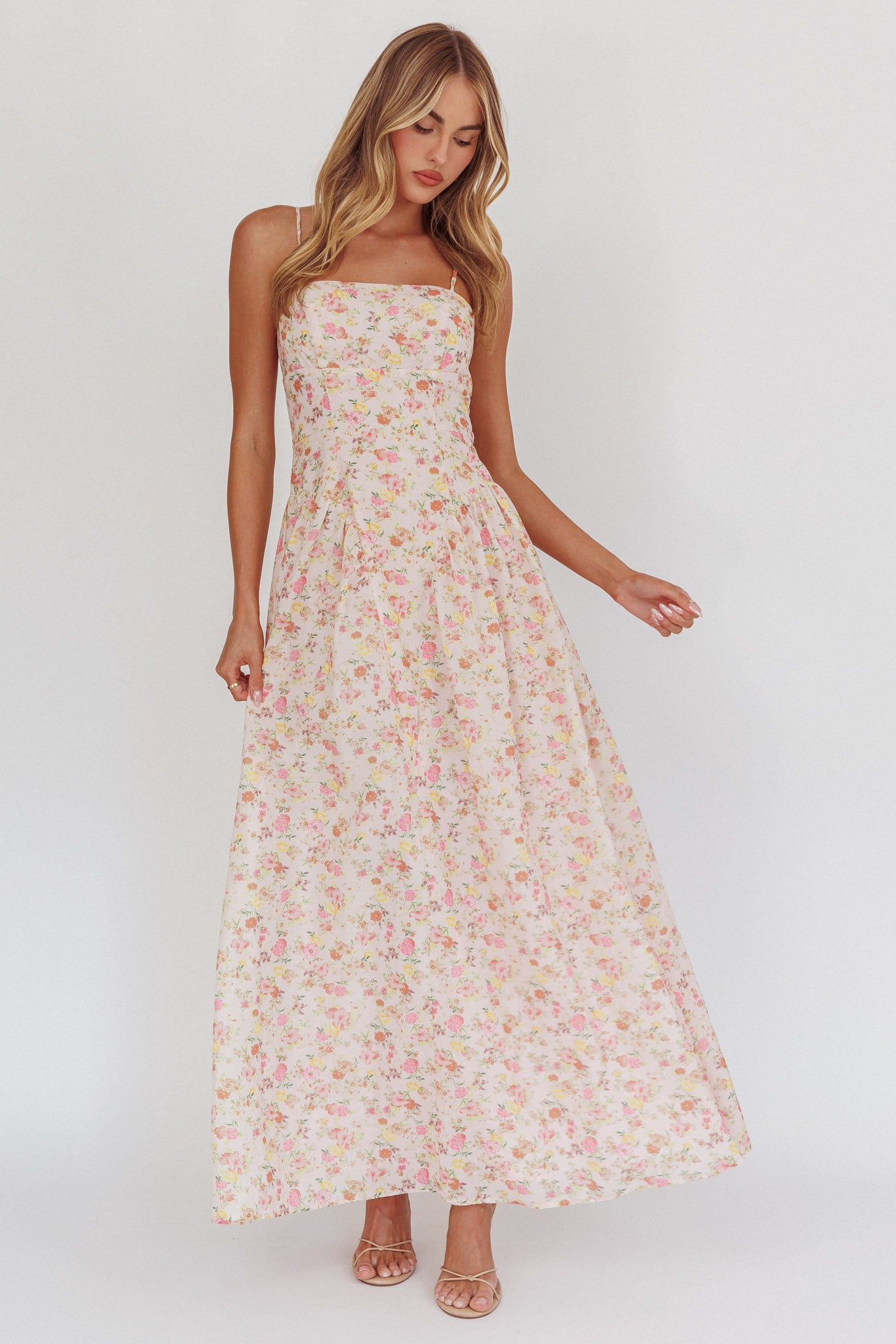 Daisy Day Basque Waist Maxi Dress Floral Pink by Selfie Leslie Australia